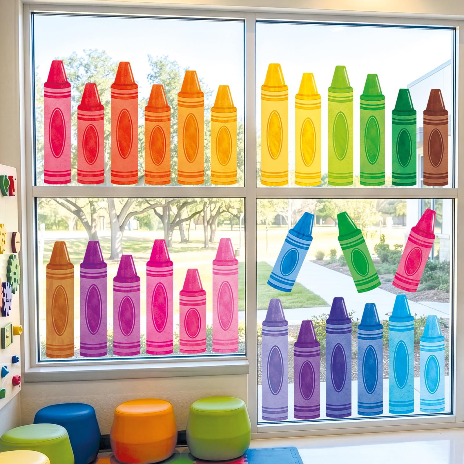 Decowall Crayon Colour Window Clings - Double-Sided Pencil Window Stickers For Kids Bedroom, Playroom, Nursery & Classroom Décor (Cds9-9007)