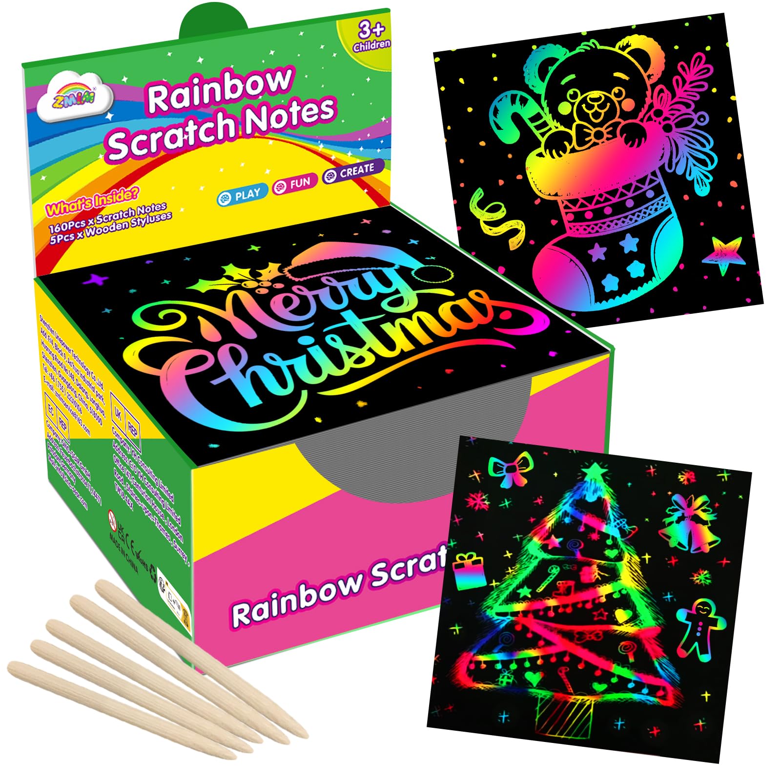 ZMLM 165 Rainbow Scratch Paper Art Crafts Mini Notes Stocking Stuffers for Kids Gifts 4 5 6 7 8 9 10 Years Old Girls Boys Students Teens Classroom Prizes School Supplies Birthday Party Toy Activity