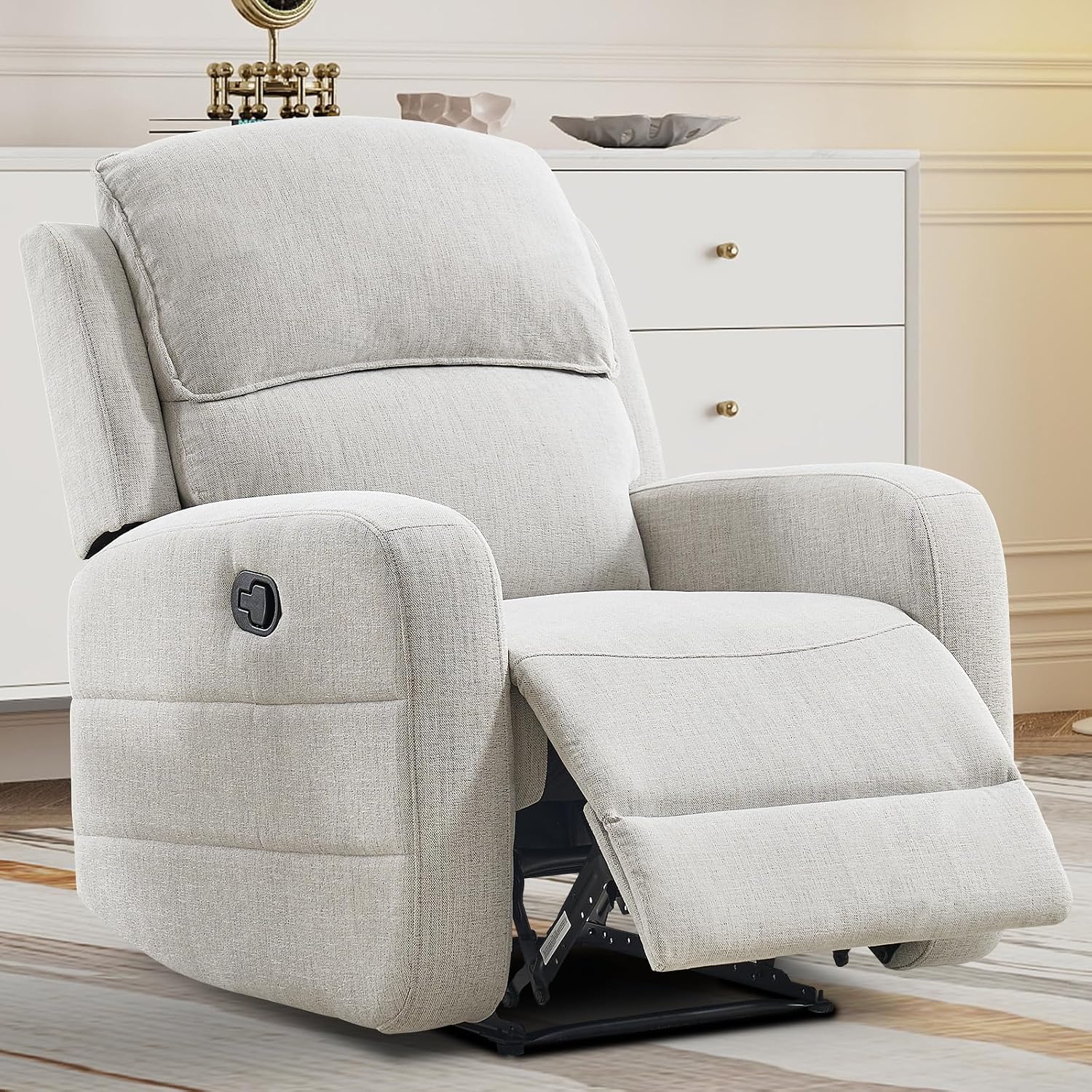 EBELLO Manual Living Room Furniture Reclining Couch Set, Soft Fabric Chair Recliner Sofa for Meeting Room, Overstuffed Backrest and Armrest (Recliner)