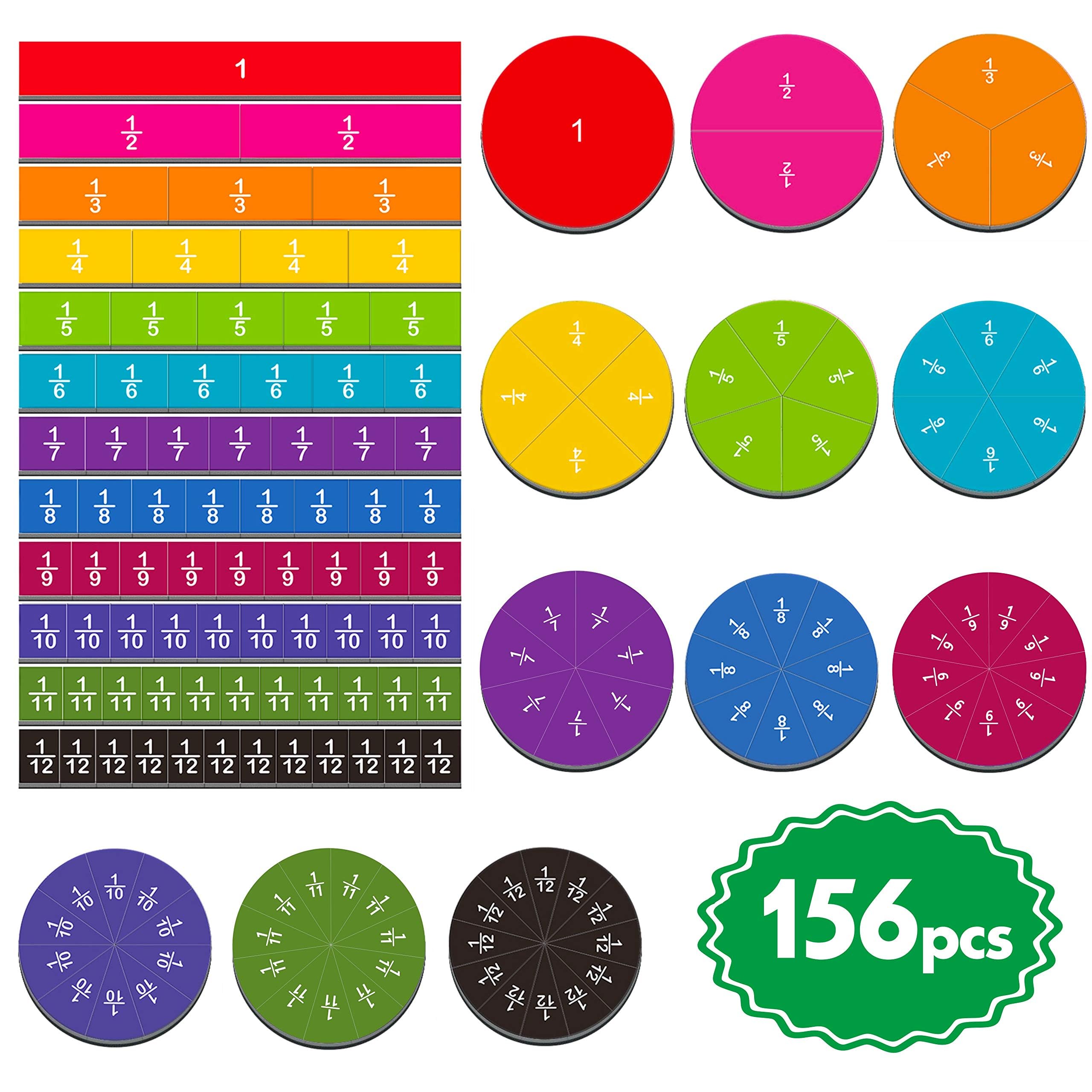 156 PCS Magnetic Fraction Tiles Circles, Educational Math Learning Manipulatives Set for Preschool Elementary School