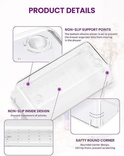 Miniatura 4 de Smartor 6 organizadores de cajones de plástico transparente, bandejas de almacenamiento versátiles para cajones de escritorio, organizadores de
