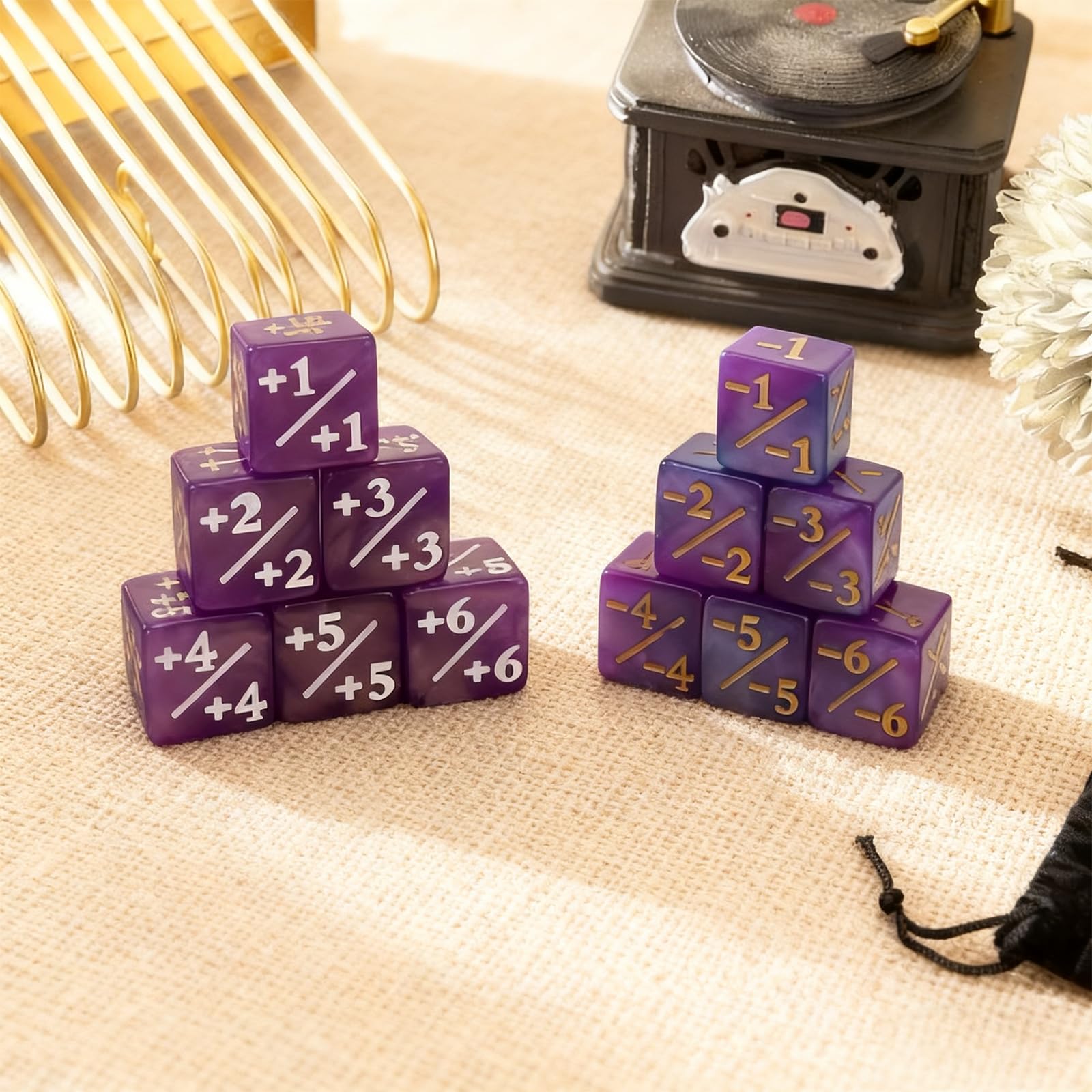 Juhuifu 24 Pcs Magic Life Counter Dice, ±1/±6 Counters, Six-Sided Dice, Compatible with Commander Deck CCG MTG TCG - Image 4