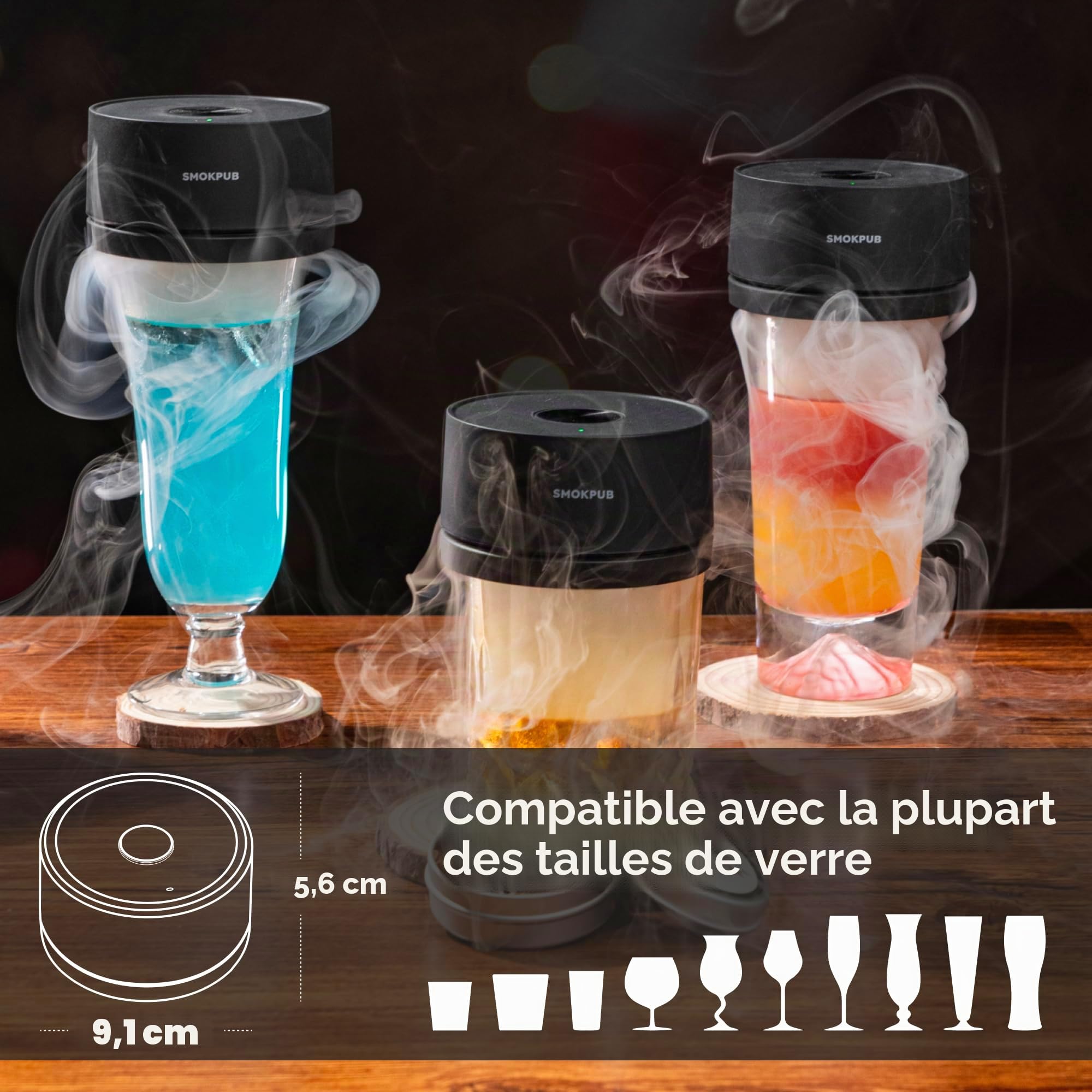 SMOKPUB Kit fumoir à whisky électrique avec briquet intégré, pas de butane nécessaire, kit fumoir à cocktail avec 6 copeaux de bois, kit fumoir à l'ancienne, cadeau de whisky bourbon pour homme, papa
