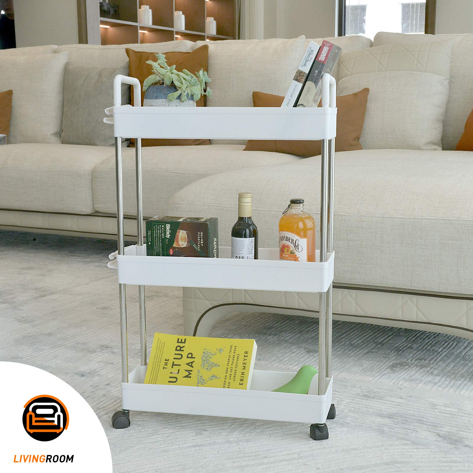 Ronlap 3 Tier Slim Storage Rolling Cart, Plastic Slide Out Storage