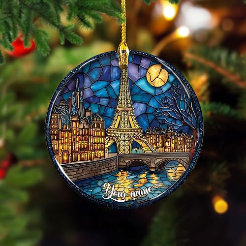 Miniatura 7 de Rivelus - Adorno de la Torre Eiffel con nombre personalizado 2025, adornos de Navidad de la Torre Eiffel, adorno de París, adornos de Francia para