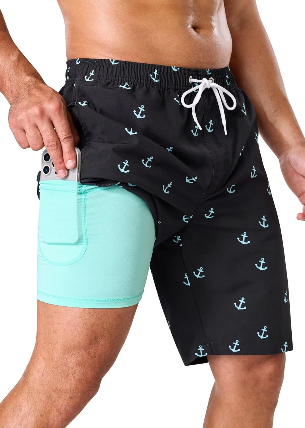 SILKWORLD Mens Swim Trunks with Compression Liner 9" Stretch Beach Shorts Quick Dry Bathing Suits with Zipper Pockets - Image 2