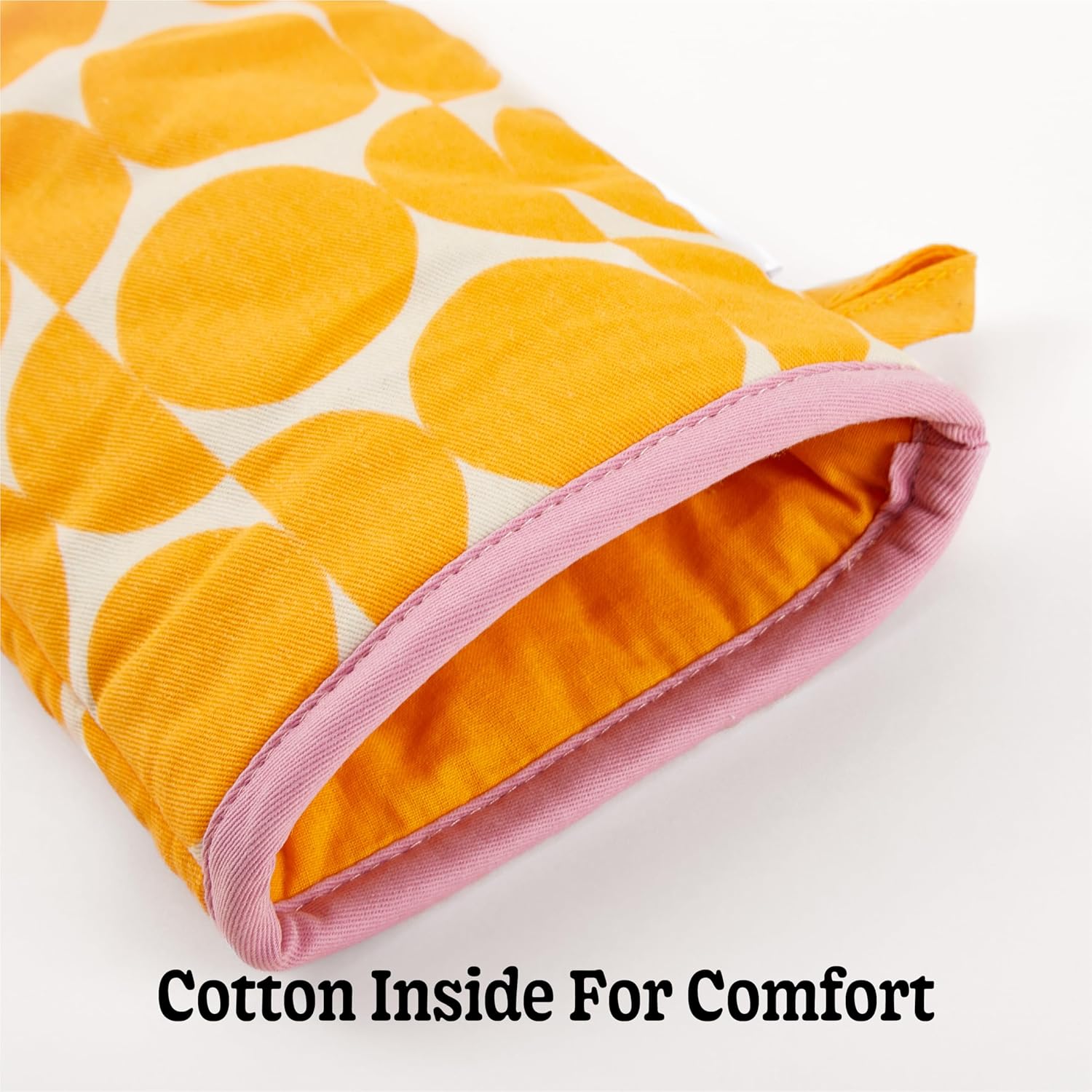 Non-Slip Cotton Kitchen Oven Mitt Set, Modern and Cute Kitchen Mittens with Non-Slip Silicone Grips and Hanging Loops, 2 Piece, 12" x 5.5" (Tangerine Crush)