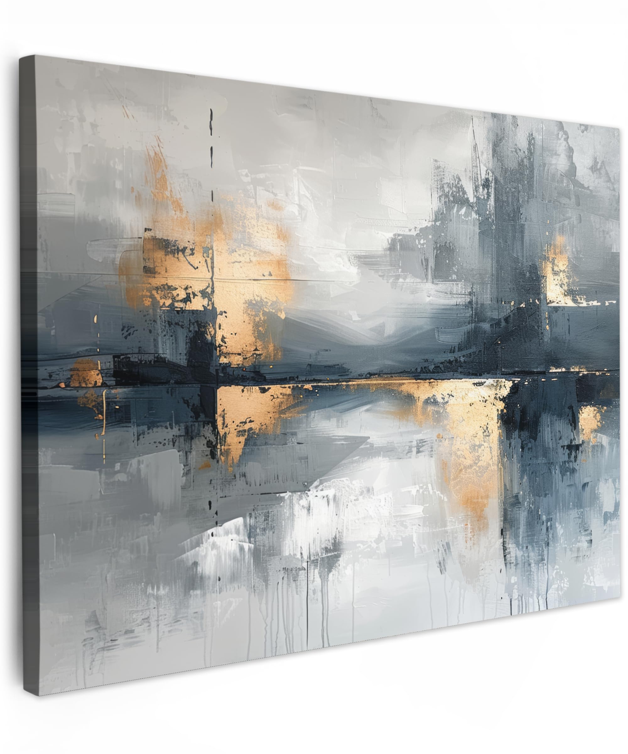 MuchoWow© Canvas Wall Art 16"x12" / 40x30 cm Home Decor Paintings for Living Room Decorations Gifts Hallway Art - Grey - Gold - Abstract