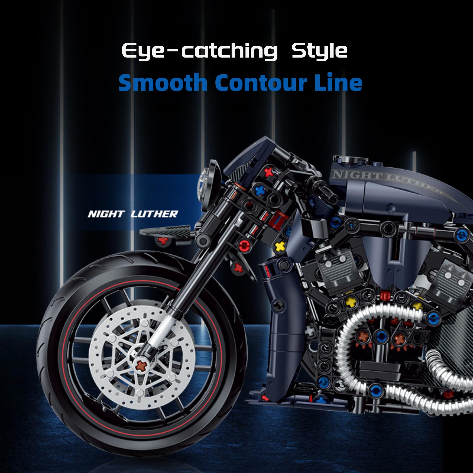 JVAVNE Motorcycle Building Blocks Set, 1:8 Simulation Motorbike - Image 3