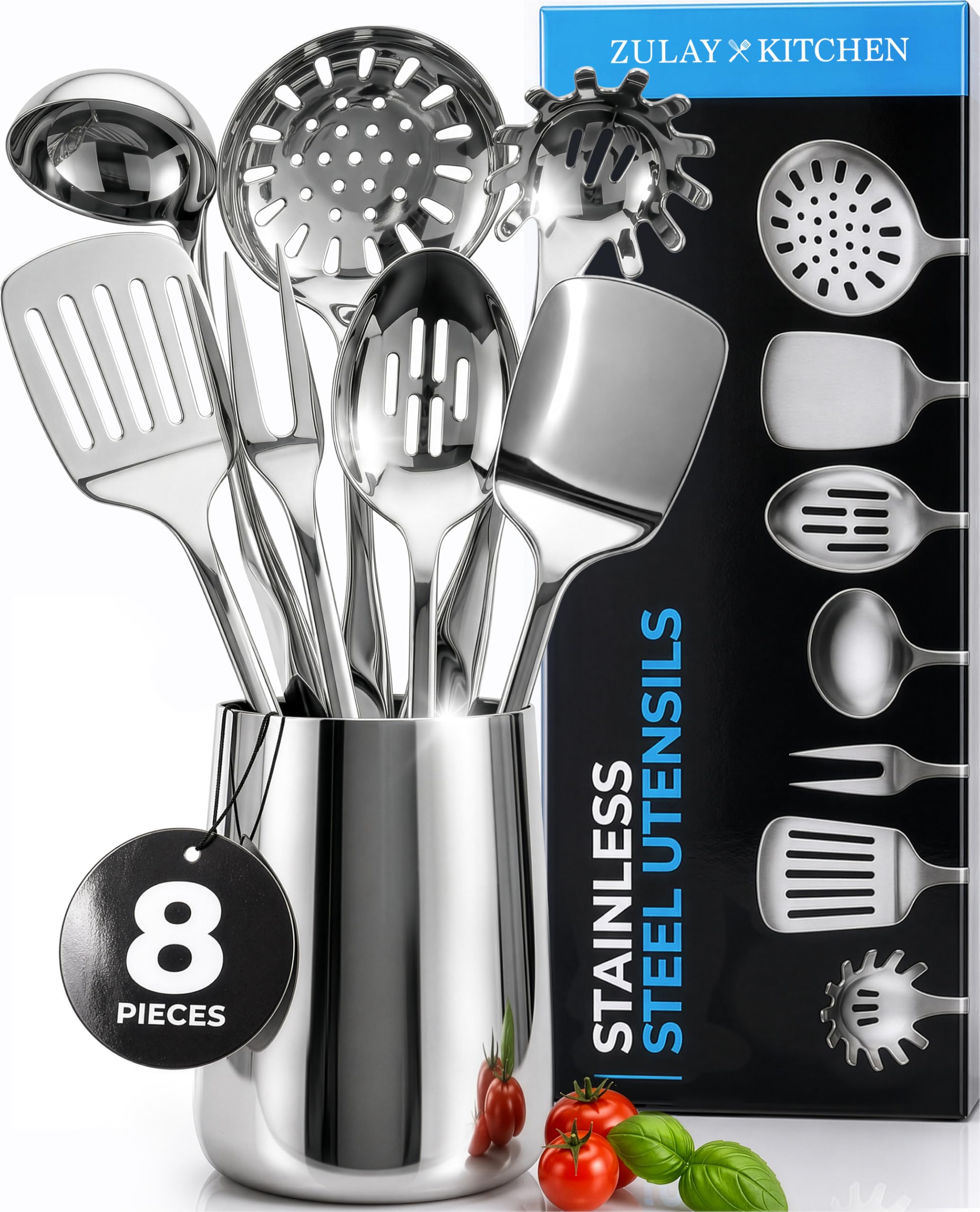 Zulay Kitchen 8-Piece Stainless Steel Cooking Utensil Set