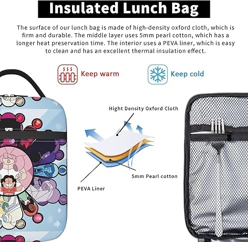 Miniatura 4 de Steven Anime Universe - Lonchera aislada de gran capacidad, a prueba de fugas, bolsa de almuerzo con cremallera, bolsillo de red externo, para