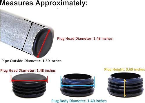 Miniatura 5 de Tapa de extremo de tubo redondo de 1.5 pulgadas, tapón de extremo de orificio negro de plástico, tapón de cubierta de tubo de diámetro exterior de