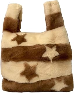 Borsa Shopper Visone Marrone e Crema con stelle intarsiate - 707