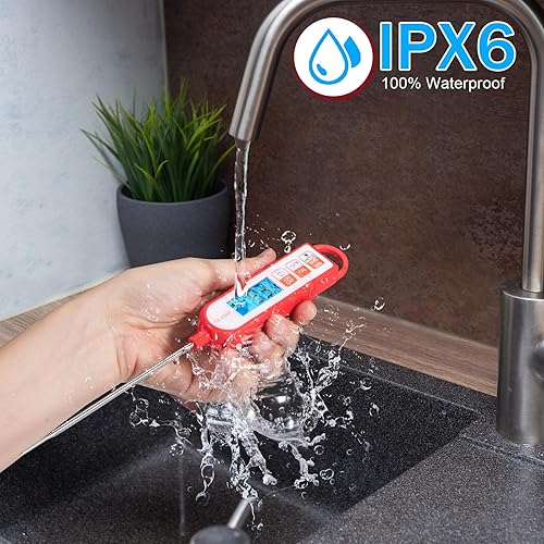 Miniatura 6 de Termómetro digital de lectura instantánea para carne, termómetro impermeable para alimentos con sonda de 5.1 pulgadas de largo para cocinar