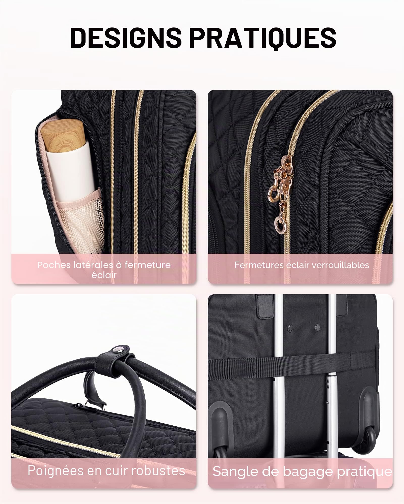 bagsmart Roller - Sacoche pour ordinateur portable - 17,3" - Avec roulettes - Pour le travail, les voyages, les affaires - Noir/blanc
