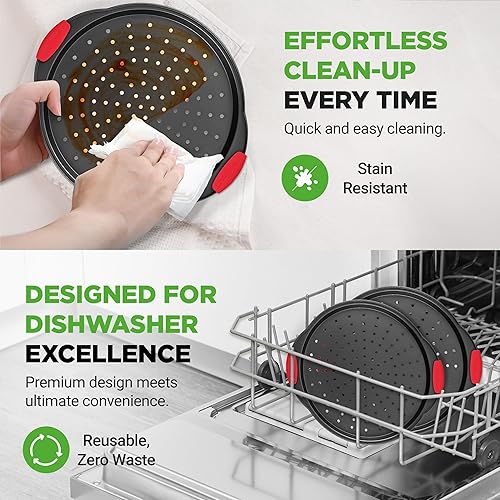 Miniatura 5 de NutriChef NCBPIZX2 - Bandeja de pizza antiadherente de 13 pulgadas, bandeja redonda de acero al carbono antiadherente con agujeros perforados,