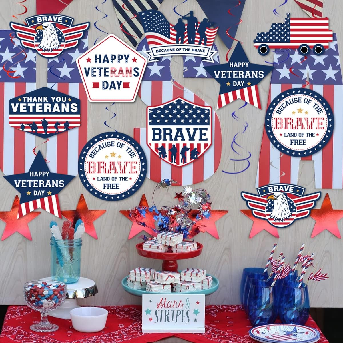 24 Pcs Veterans Day Hanging Swirls Decorations, Thank You Veterans Streamers Happy Veterans Day Patriotic Party supplies