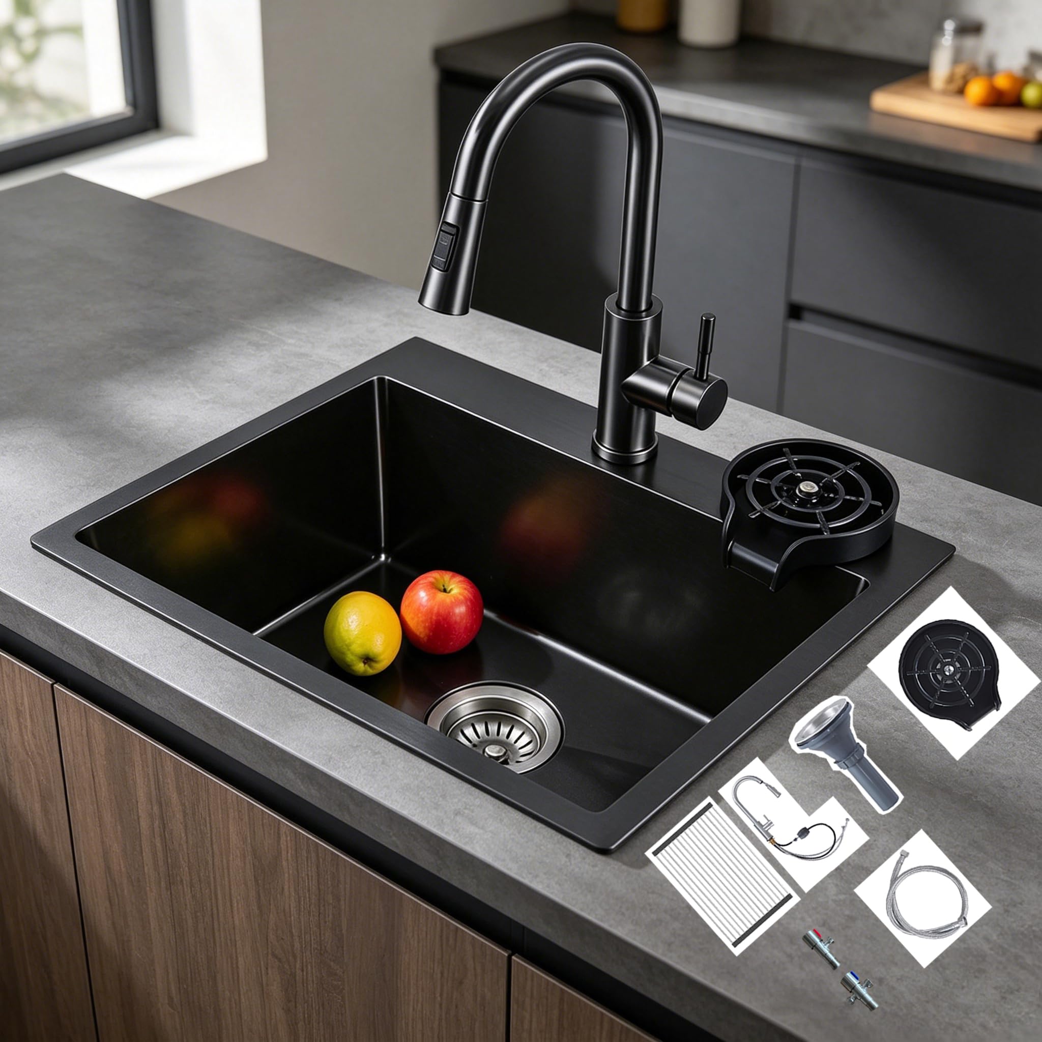 Évier de cuisine en acier inoxydable 304 fini le manque de place et les verres mal lavés