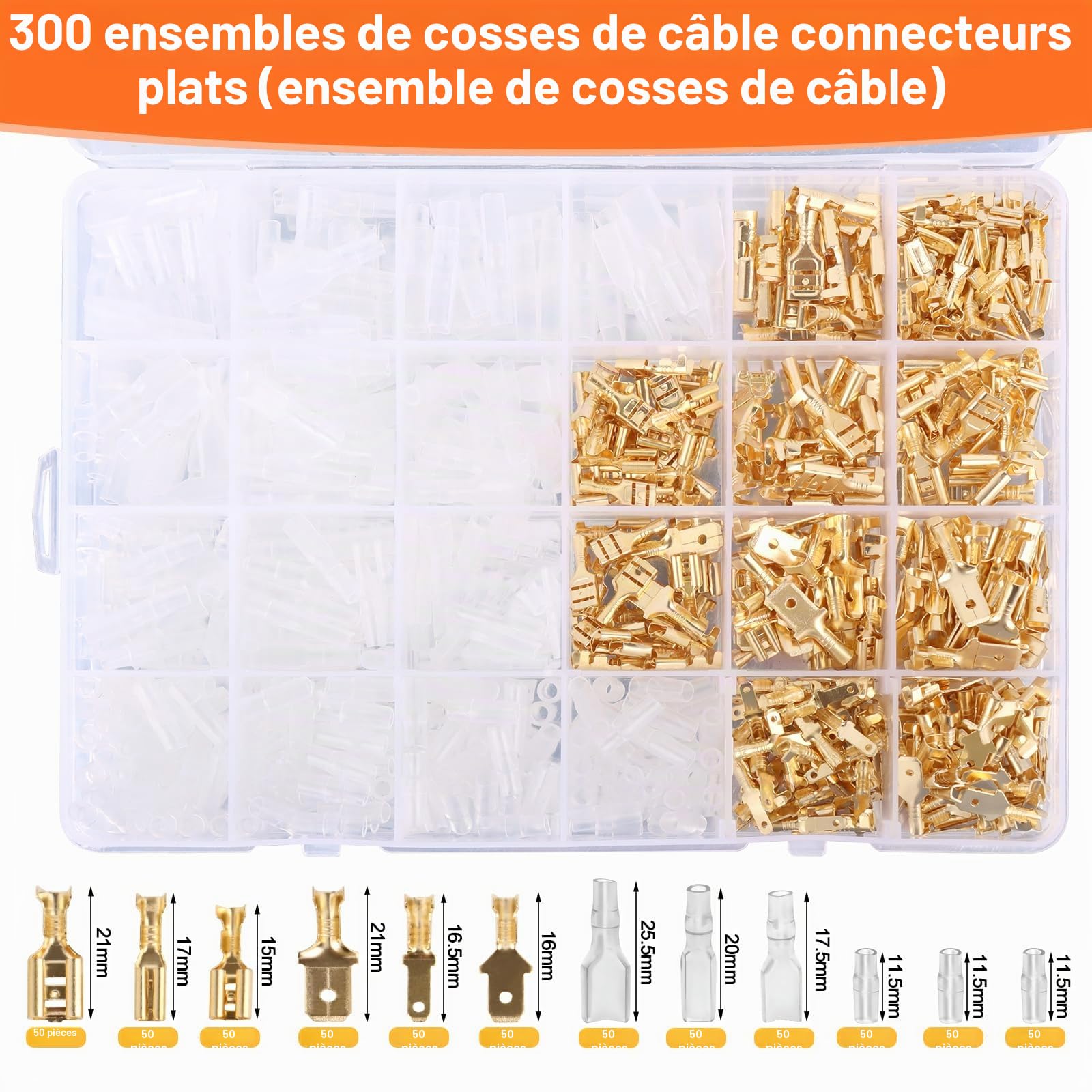 VFANDV 0.5-2.5 mm² Kit Pince a Sertir Cosse Electrique, Pince à Sertir les Cosses de Fils with 300pcs 3 Tailles Connecteur Electrique, Pince à Sertir électrique pour Connecteur Bêche