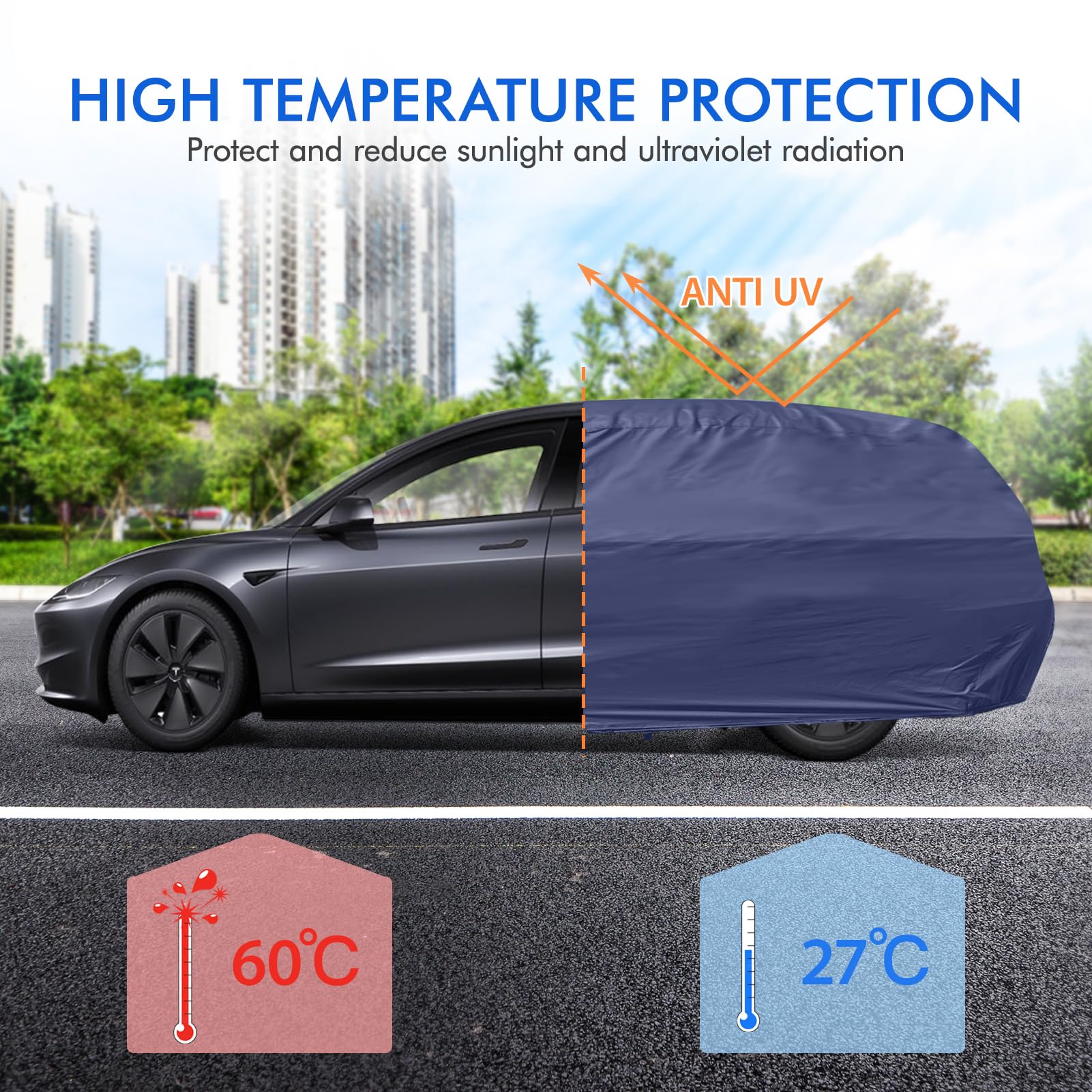 Funda Exterior Para Tesla Model Y 2020-2025 - Impermeable, Anti-UV, Con Tiras Reflectantes