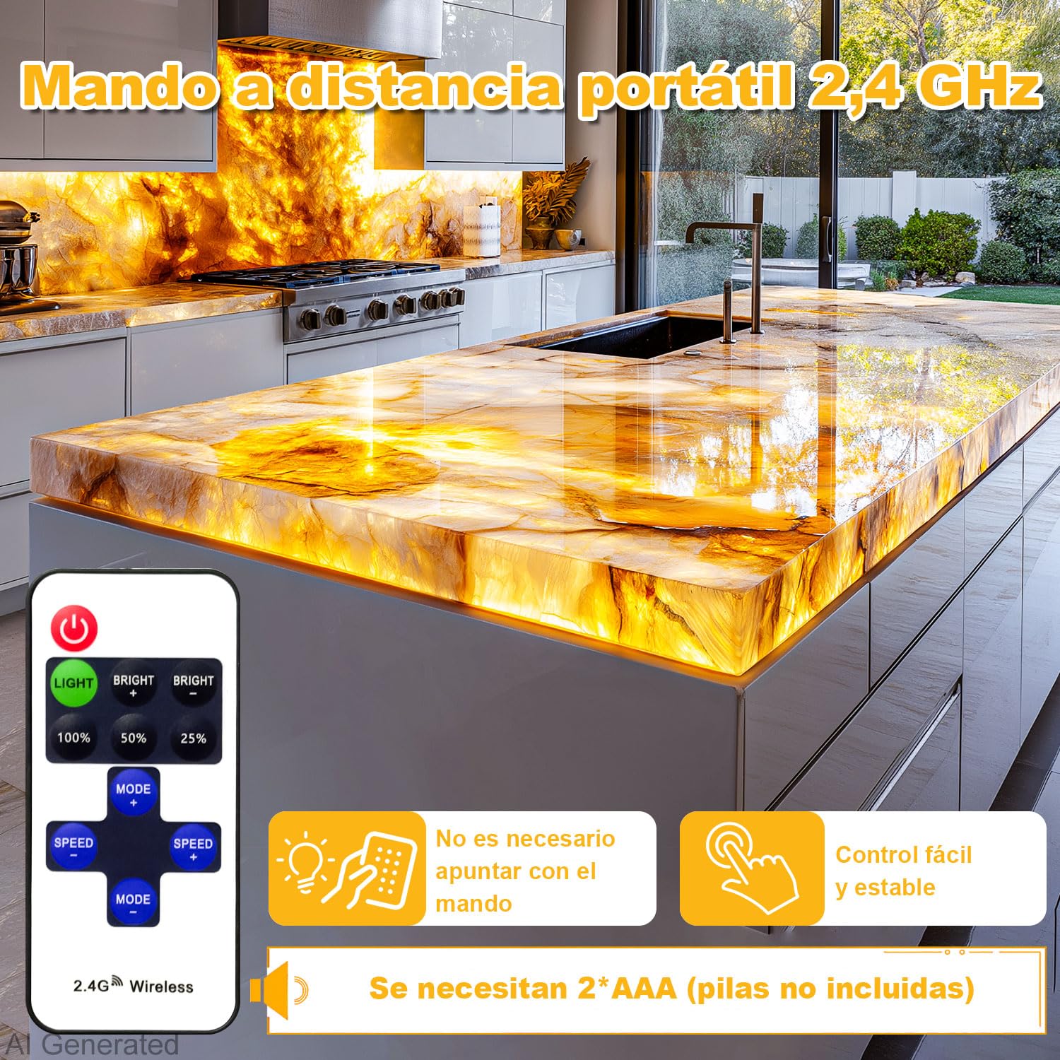 Retroiluminación LED suaves Luz cálida 3000K 24V 36W, Panel LED Regulable Compatible con Alexa, Luz Flexible con Mando y Control por APP, 50x25 cm para Mármol, Ónix y Encimeras de Cuarzo (4 Pack)