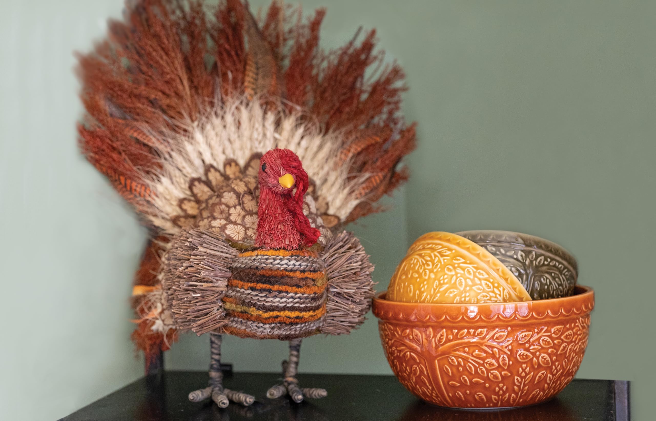 Boston International Sonbahar Sonbahar Hasatı Şükran Günü Masa Üstü Hindi Figürin Dekorasyon, 40 cm, Lance The Twig & Feather Turkey