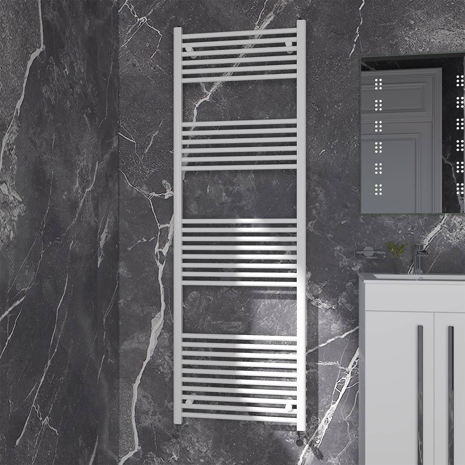 NRG Gloss White Straight Central Heating Towel Rail Bathroom Heated Rad Radiators Ladder Warmer - 1800×600mm