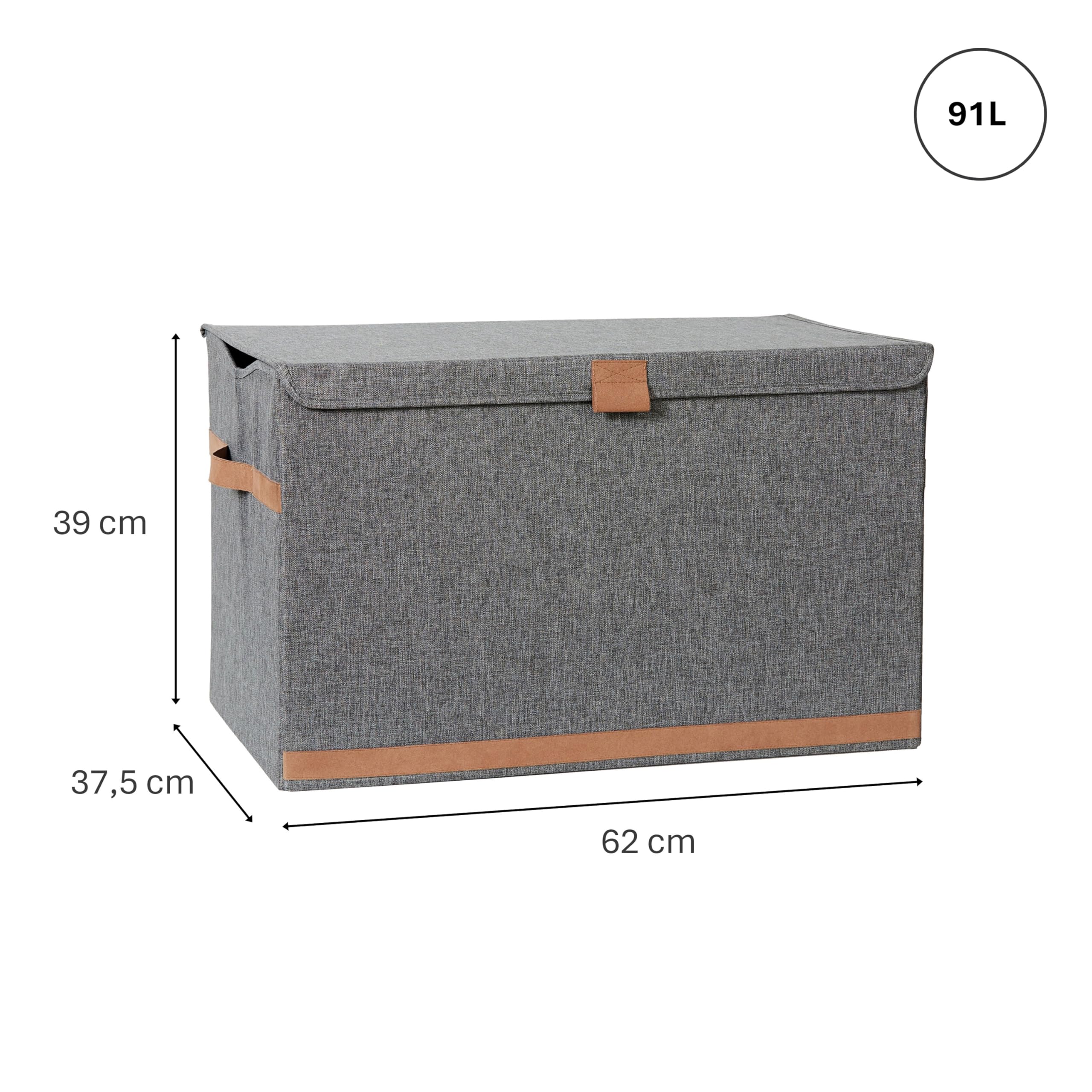 LOVE IT STORE IT Premium Aufbewahrungsbox mit Deckel Groß, Grau | Aufbewahrungstruhe für Wohnzimmer aus Leinen, Verstärkt mit Holz, Extra Stabil, 62x37,5x39 cm