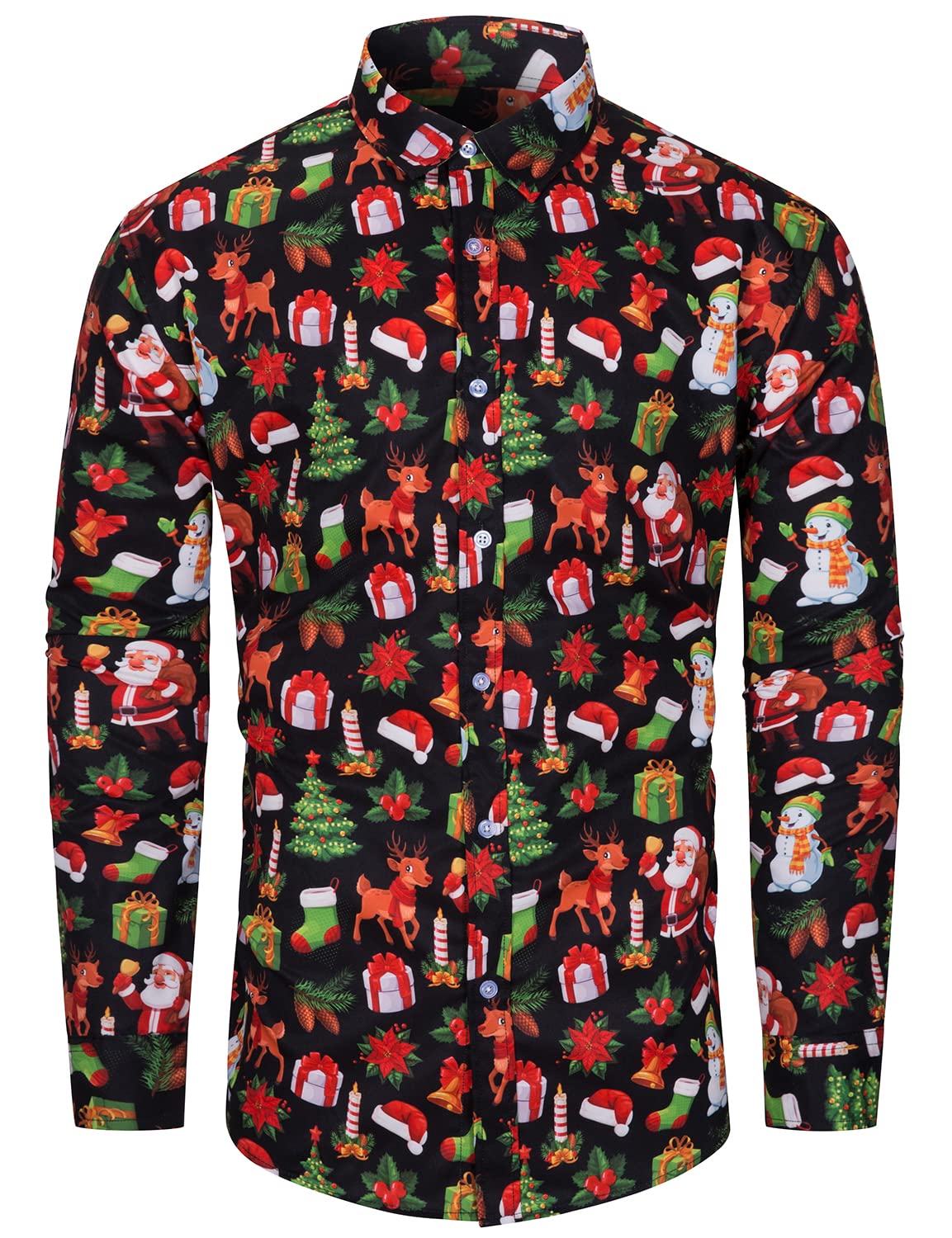 TUNEVUSEMen Floral Dress Shirts Long Sleeve Casual Button Down Flower Printed Shirts 100% Cotton