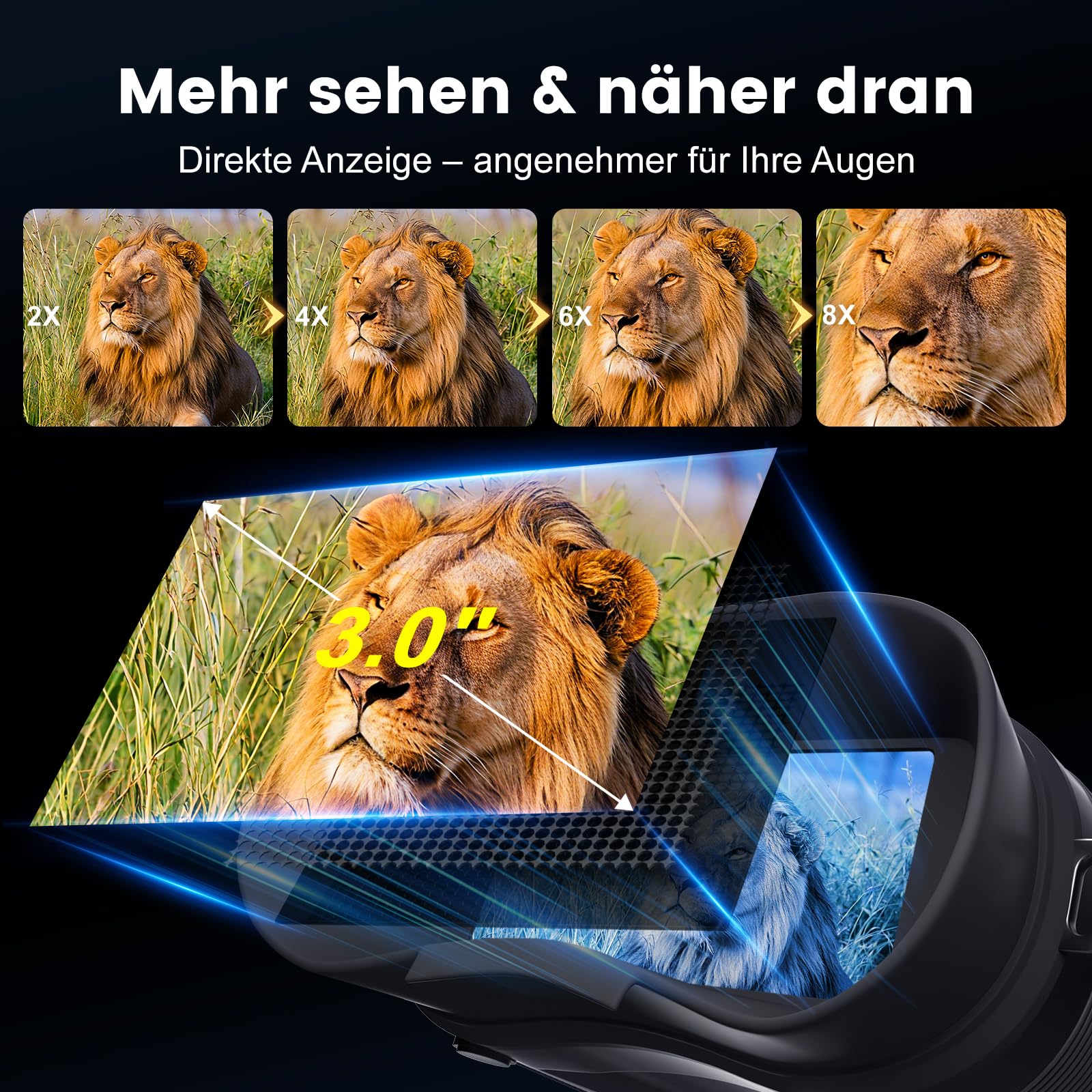 Nachtsichtgerät 4K Nachtsichtfernglas - 3" Digital Infrarot Fernglas für Erwachsene, 5000mAh Wiederaufladbares, 8X Digitalzoom Nachtsicht 400M für Camping, Jagd & Sicherheit Beobachtung