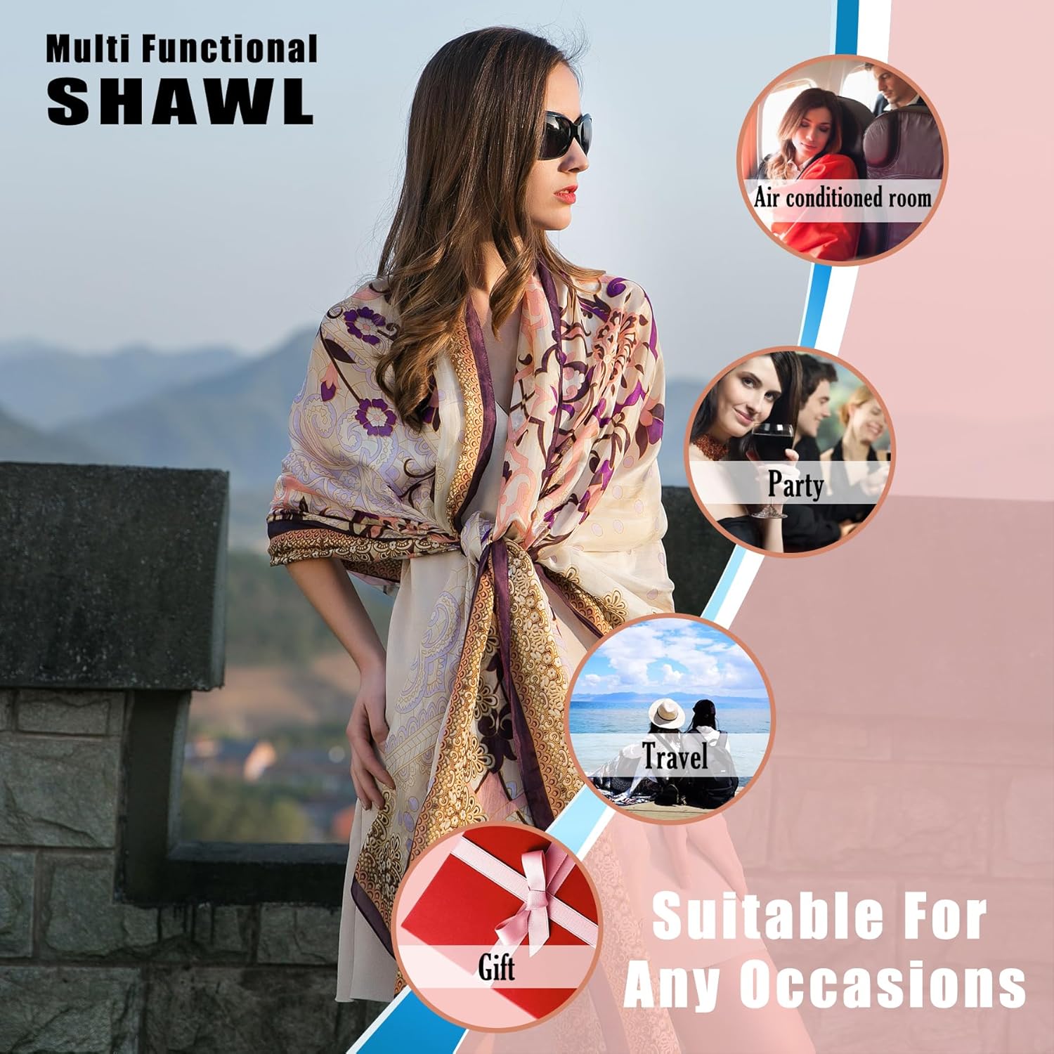 DANA XU Women's 100% Mulberry Silk Pashmina Shawl and Wraps Extra Large Floral Scarf for Evening Dresses, Soft Oversized - Image 5