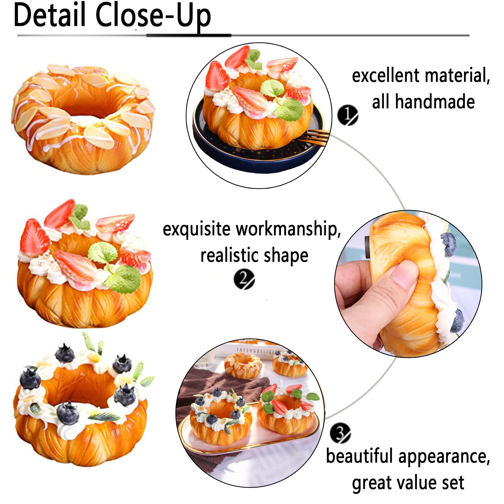 3 Pcs,Ciambelle Artificiali,Realistico Artificiale Simulazione Torta,Torta Finta Realistica,Artificiale Prodotti Da Forno E Pane,Per La Decorazione Della Panetteria/Famiglia Del Partito