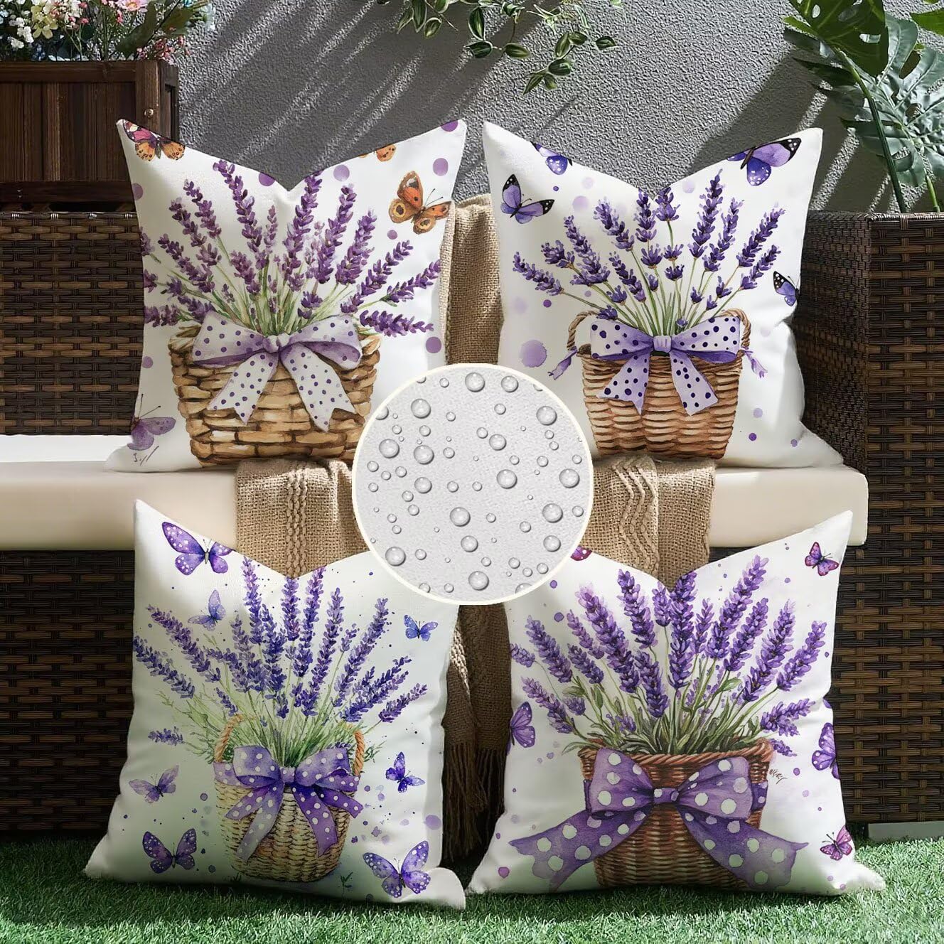 Lavanda Cuscini da Esterno 50x50 Set da 4 Federe Cuscini Divano farfalla Copricuscini Velluto Copri Cuscino Divano, Impermeabili Copricuscino, Quadrato Cuscino Decorativo, Moderna Decorazione t-925