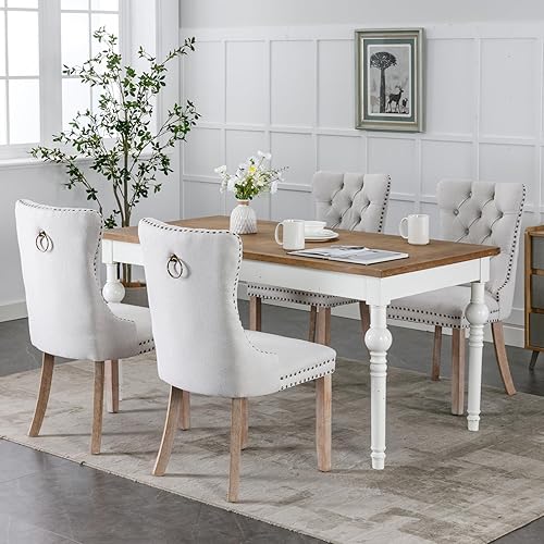 Miniatura 2 de Sillas de Comedor Juego de 6 sillas de comedor tapizadas de lino, sillas de comedor modernas de mediados de siglo, sillas de cocina y comedor con