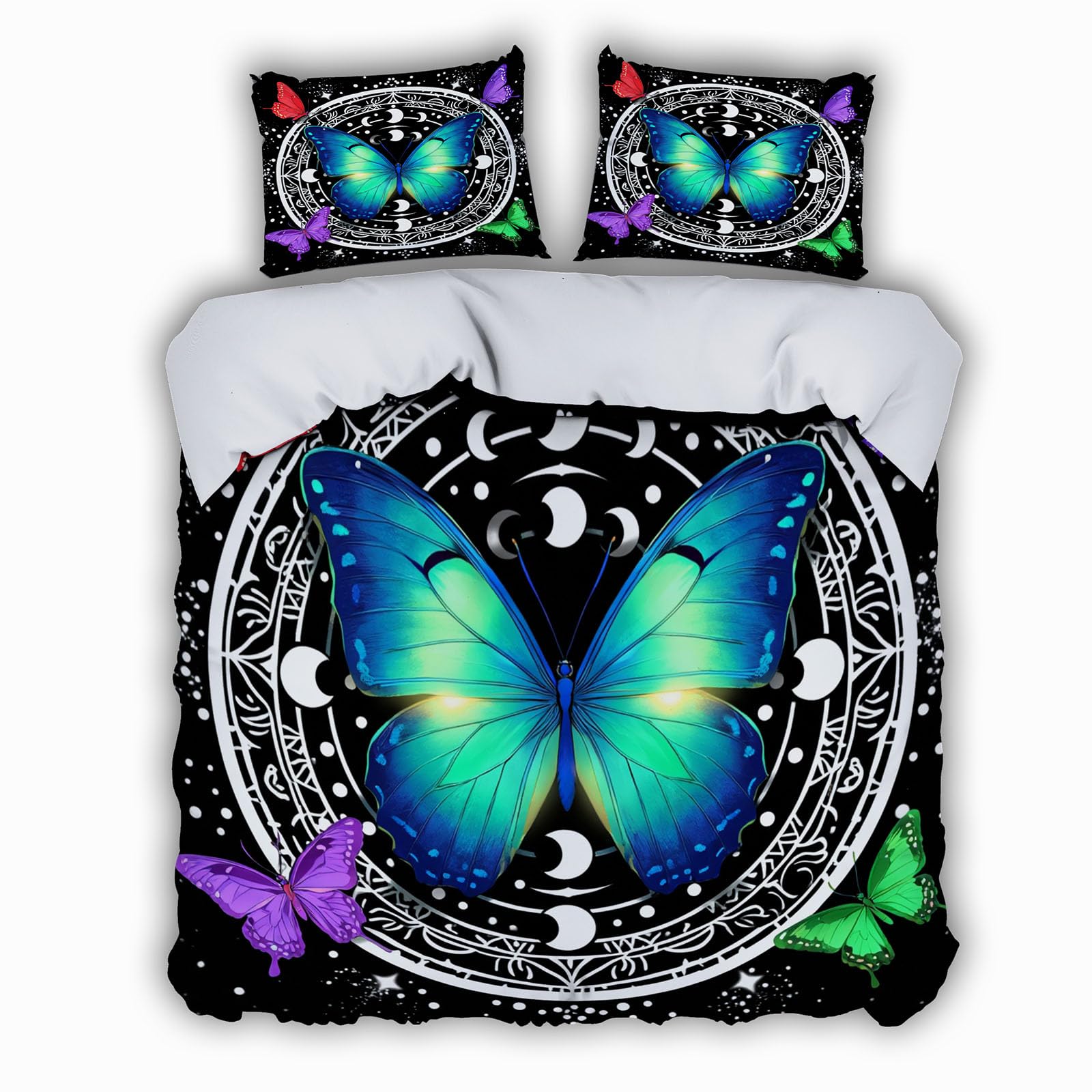 Housse de Couette 140x200 Papillon 3D Finie la Couette qui Glisse Grâce à la Fermeture Éclair