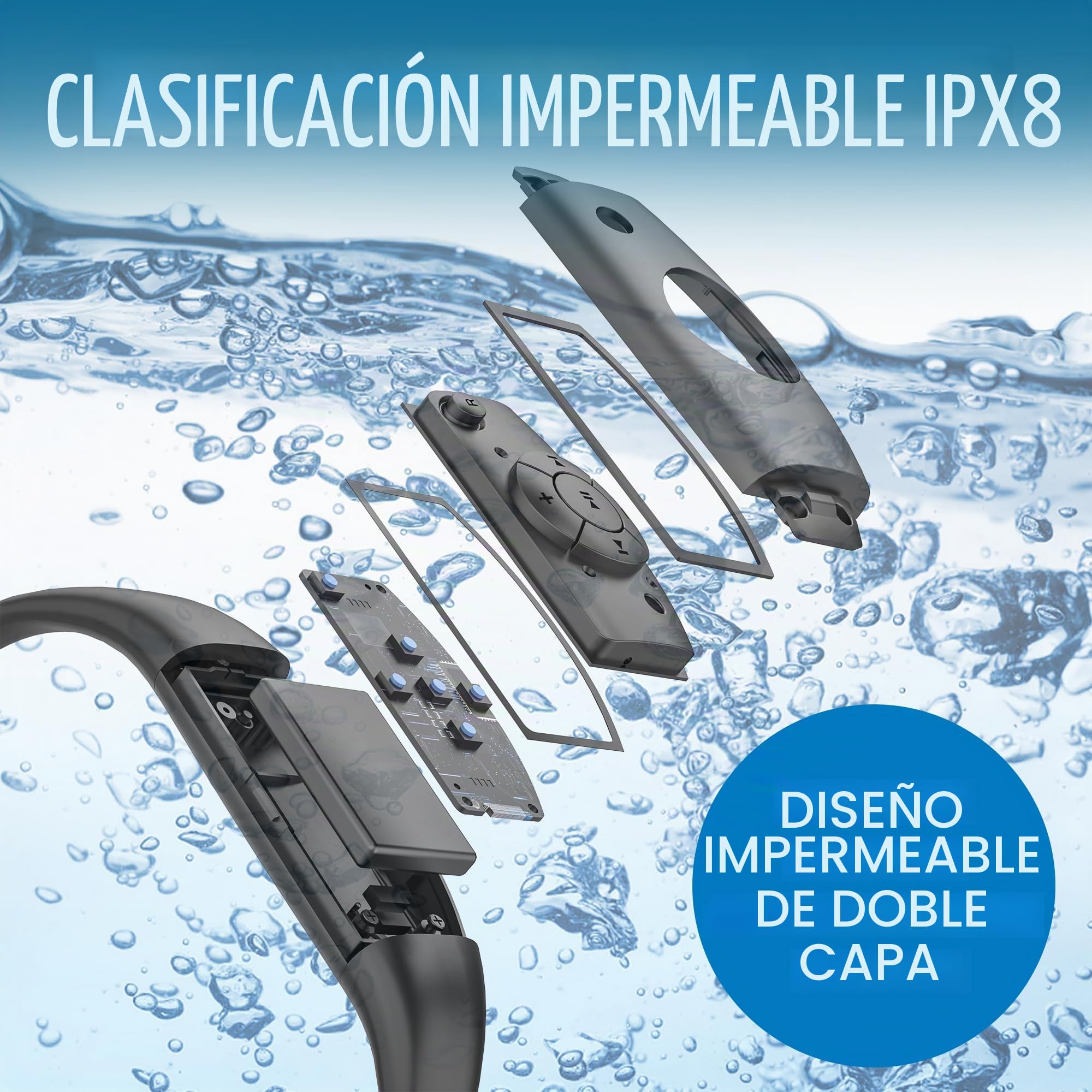 Tayogo W18 Auriculares de Natación – Auriculares Impermeables In-Ear, MP3 4 en 1 de 32GB, Bluetooth 5.4, Radio FM, Compatible con Transmisor T6 para Música Bajo el Agua (Negro)