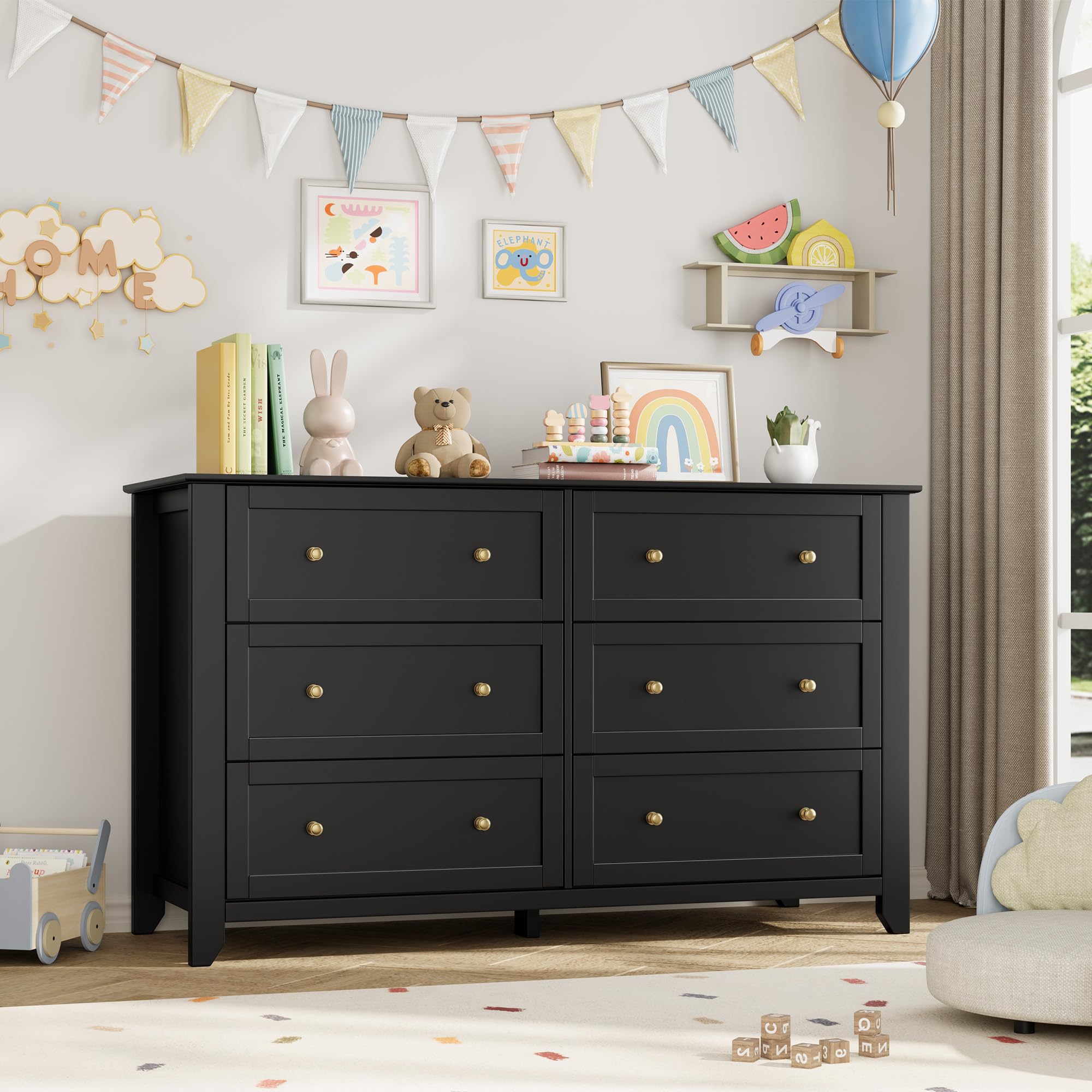 black big dresser IDEALHOUSE 6 Drawer for Bedroom, 54