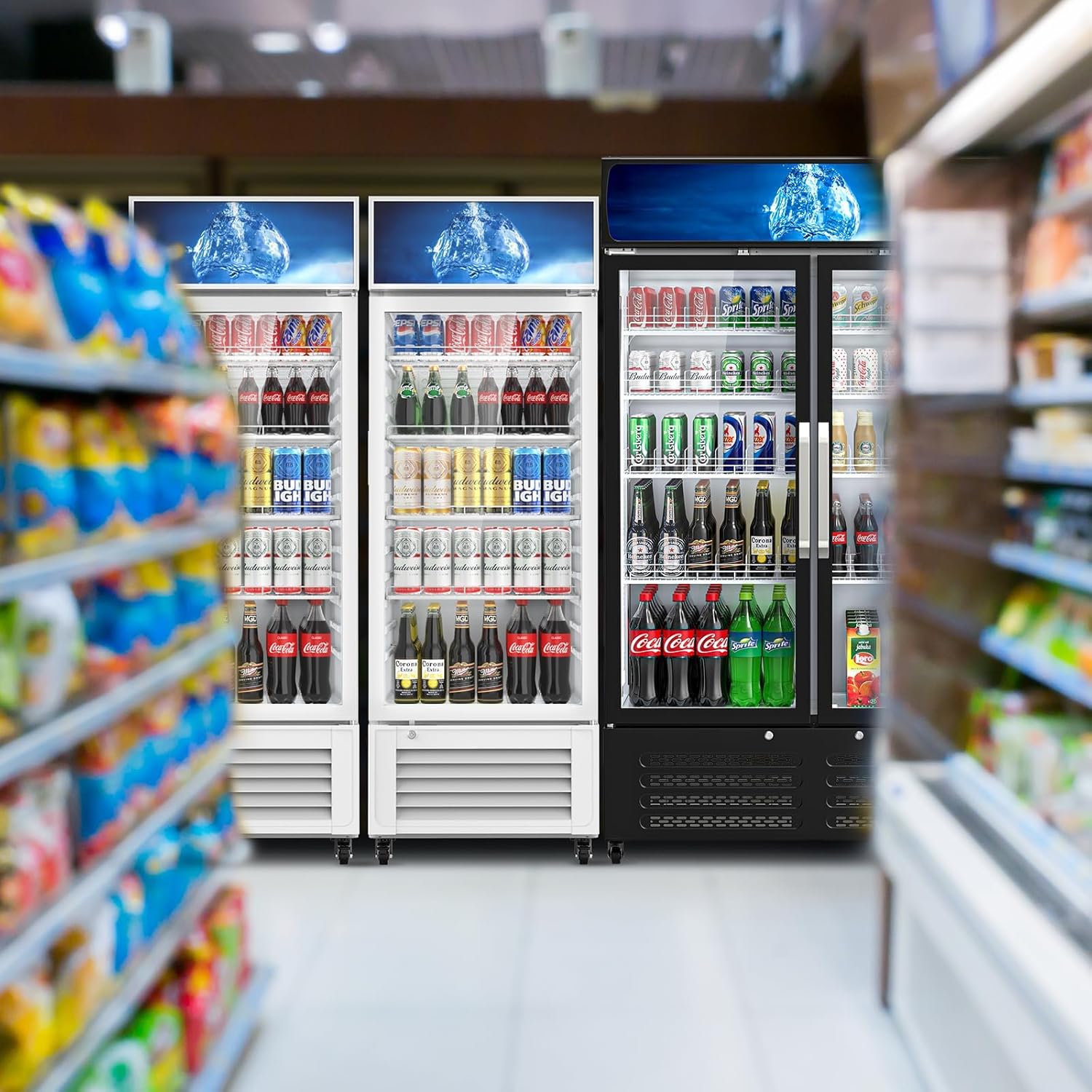 Mojgar 10 Cu Ft Commercial Refrigerators Single Door,Glass Door Merchandiser Display Beverage Fridge with Built-in LED Light,1.64kwh/24h Retail Cooler for Shop,Restaurant,Apartment,etc