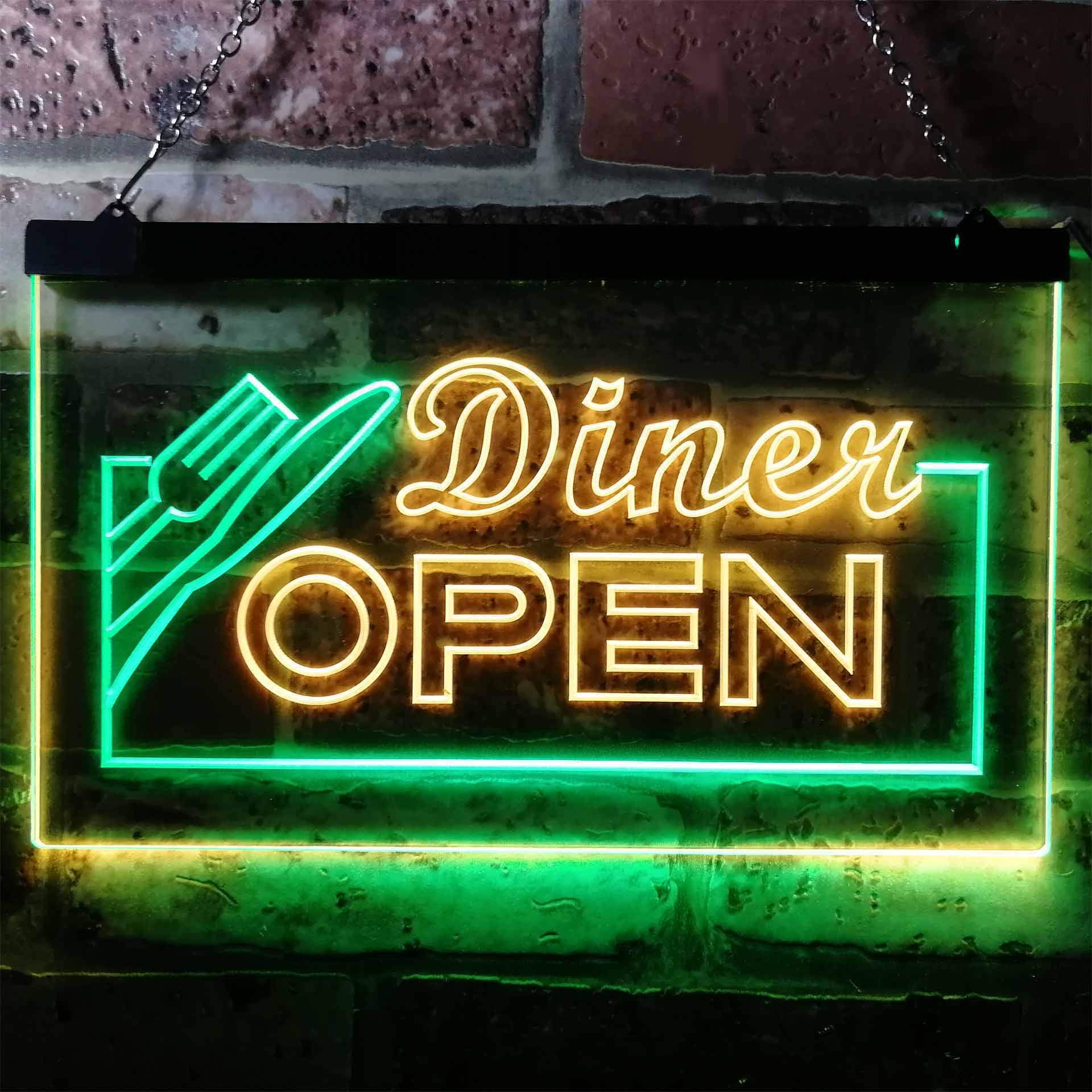 ADVPRO Diner Open Restaurant Café Bar Dual Color LED Barlicht Neonlicht Lichtwerbung Neon Sign Grün & Gelb 600 x 400mm st6s64-j0718-gy