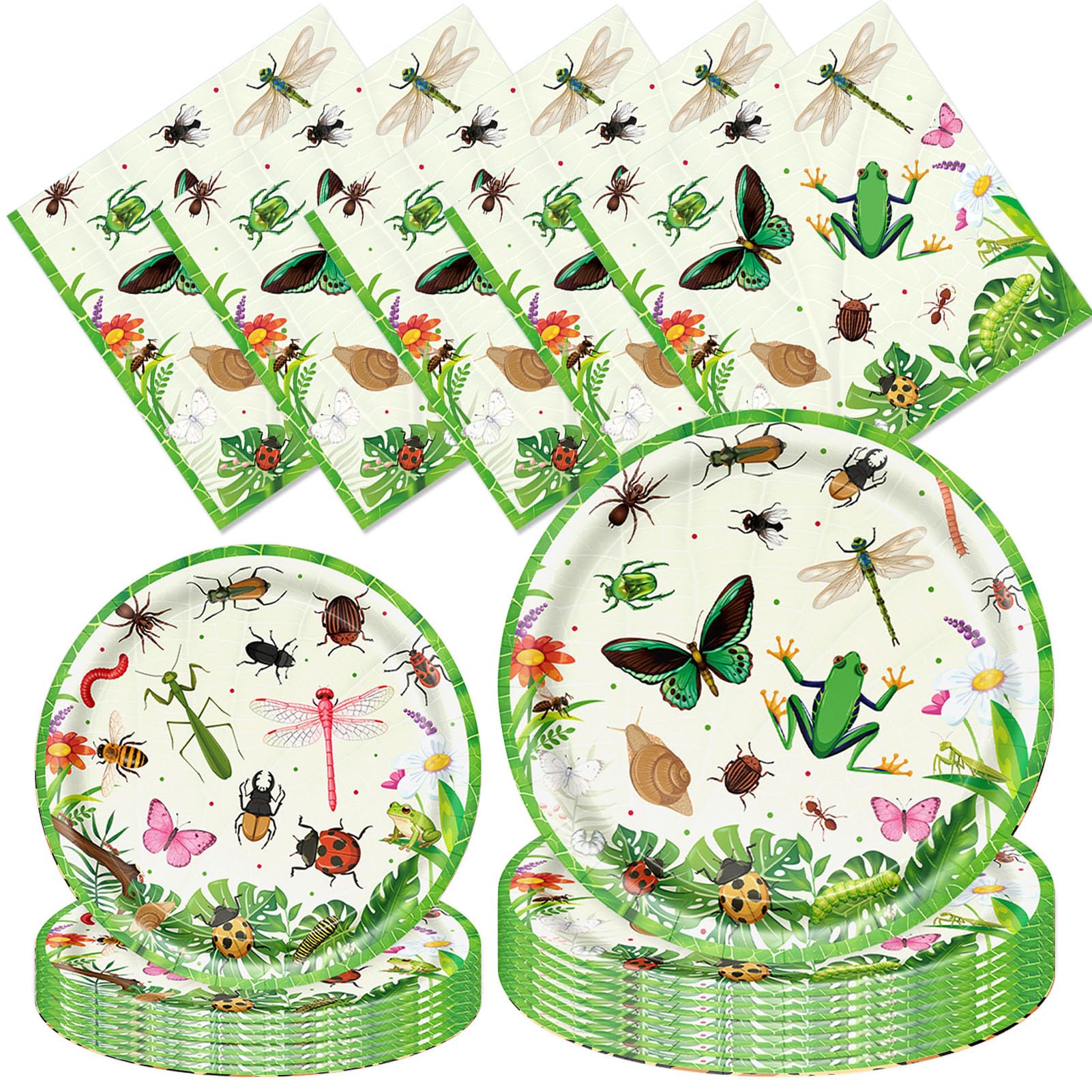 72 Pcs Insects Party Decorations Pack for Boys Girls, Spring Summer Bug Birthday Supplies Includes Plates, Napkins for Insects Themed Party Supplies, Serve 24