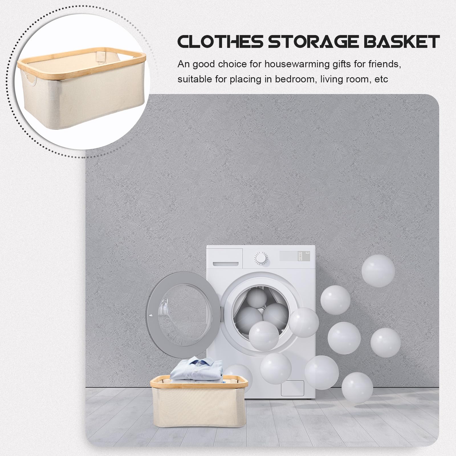 Großer Wäschekorb aus Bambus und Stoff, Faltbar, Beige