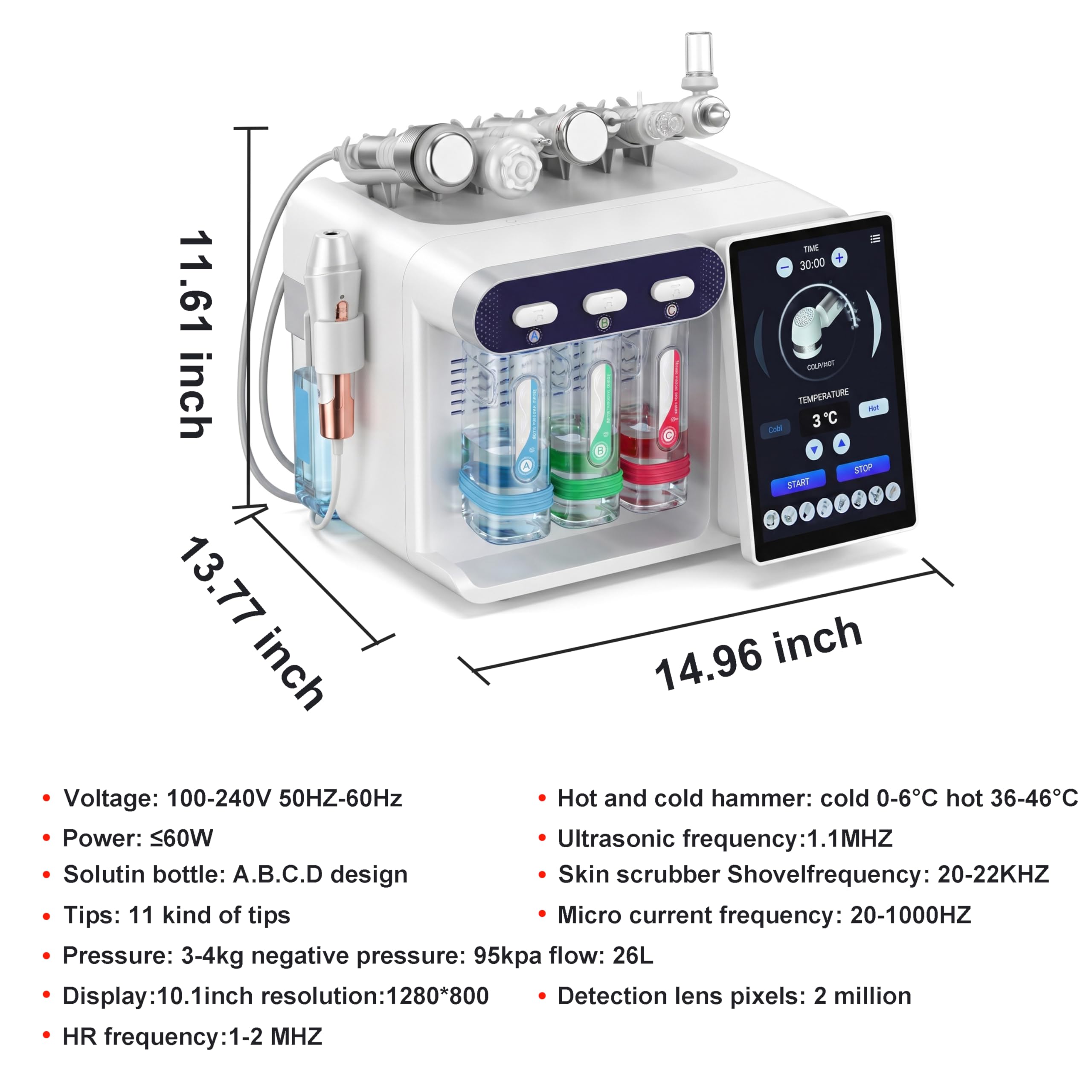 Hydro Diamond Small Bubble Machine 8 w 1, urządzenie do pielęgnacji skóry twarzy, RF EMS, młot zimny do nawilżania Elitzia ETLB355 (system Android i analiza skóry)