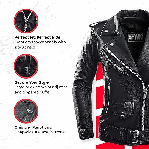 Miniatura 3 de HWK Brando - Chaqueta de cuero para motocicleta, para mujer, chaqueta de cuero genuino para montar en moto resistente al clima y al agua