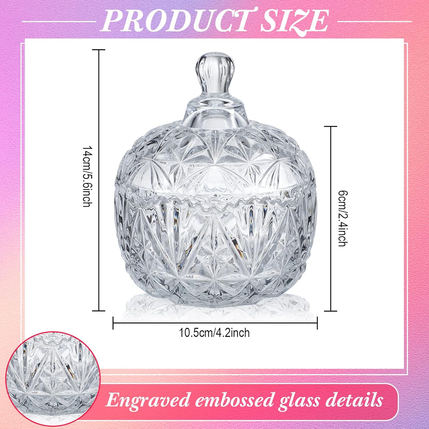 Tanlade 8 Pcs Glass Candy Jar with Lids Crystal Decorative Small Candy Dish Apothecary Jar with Lids Covered Glass Bowl Cute Jewelry Box Cookie Snack for Home Party Wedding (Clear)
