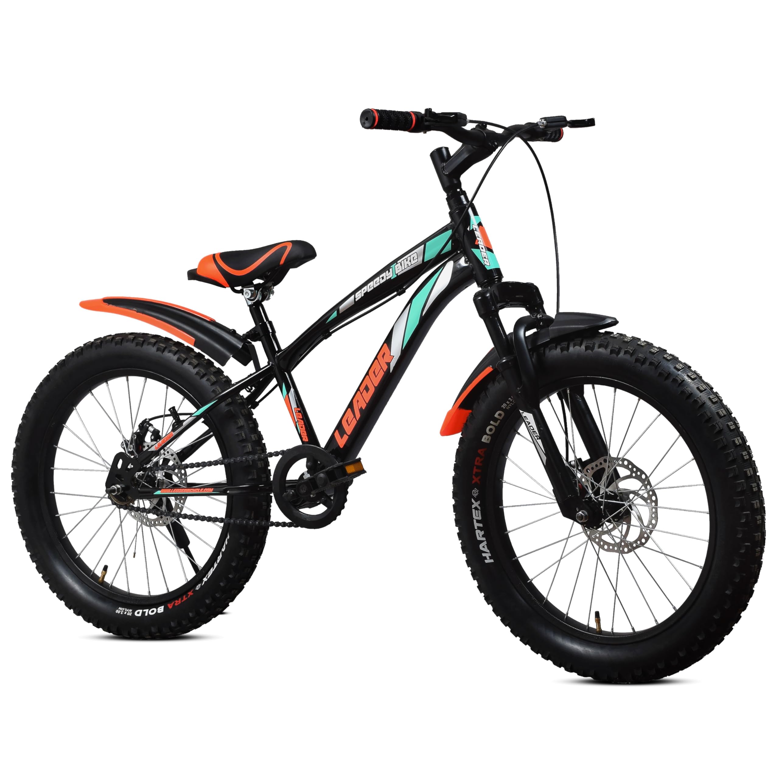 Leader Speedy Bike 20T Kids Cycle with Front Suspension | DD Brake | Ideal 7-10 Years 20 T Fat Tyre Cycle - Matt Black, 13 Inch-image-33