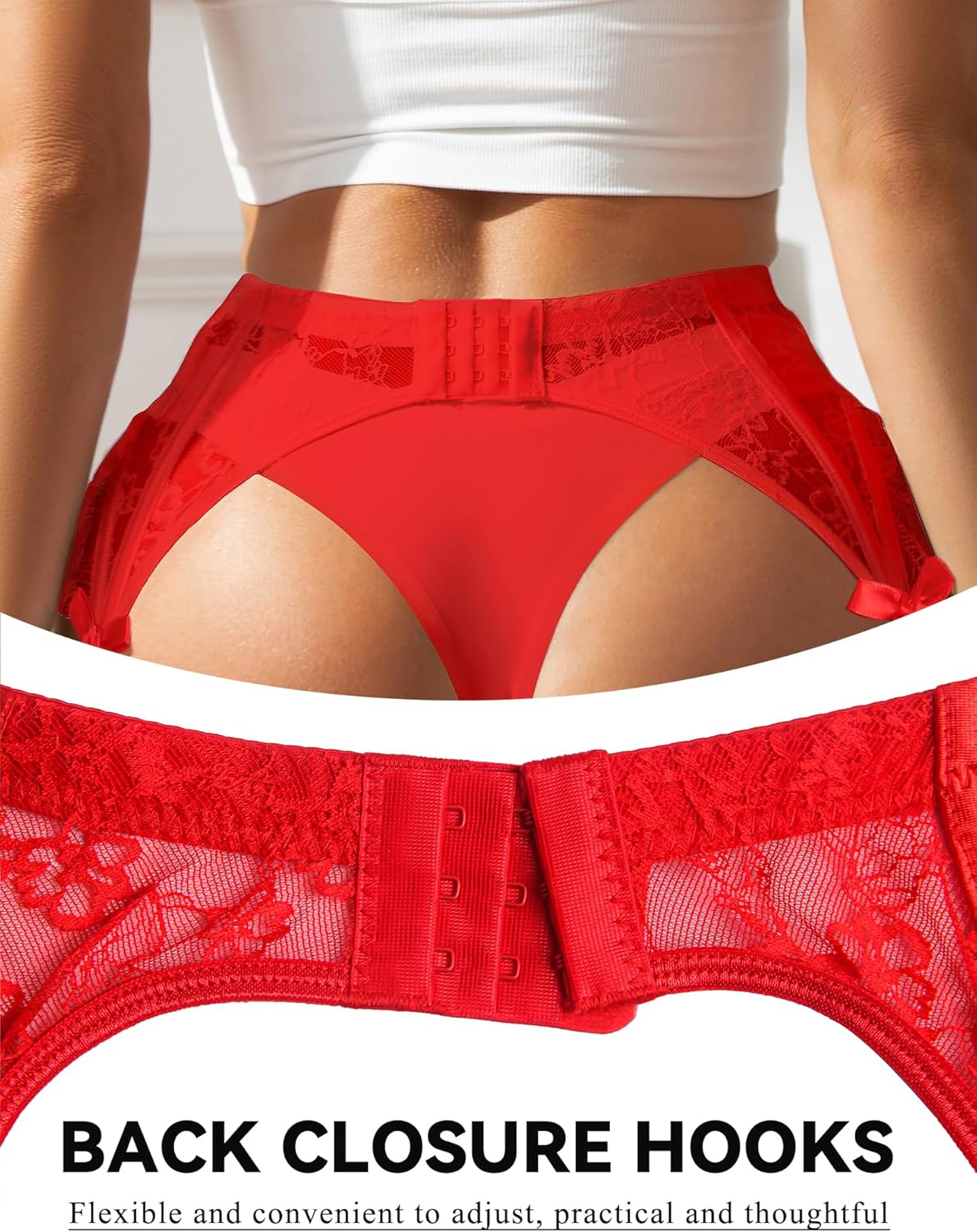 Womens Lace Garter Belts Sexy Garter Belt for Thigh Highs Plus Size Garters Lingerie Suspender Belt with 4 Strap Slip - Image 3