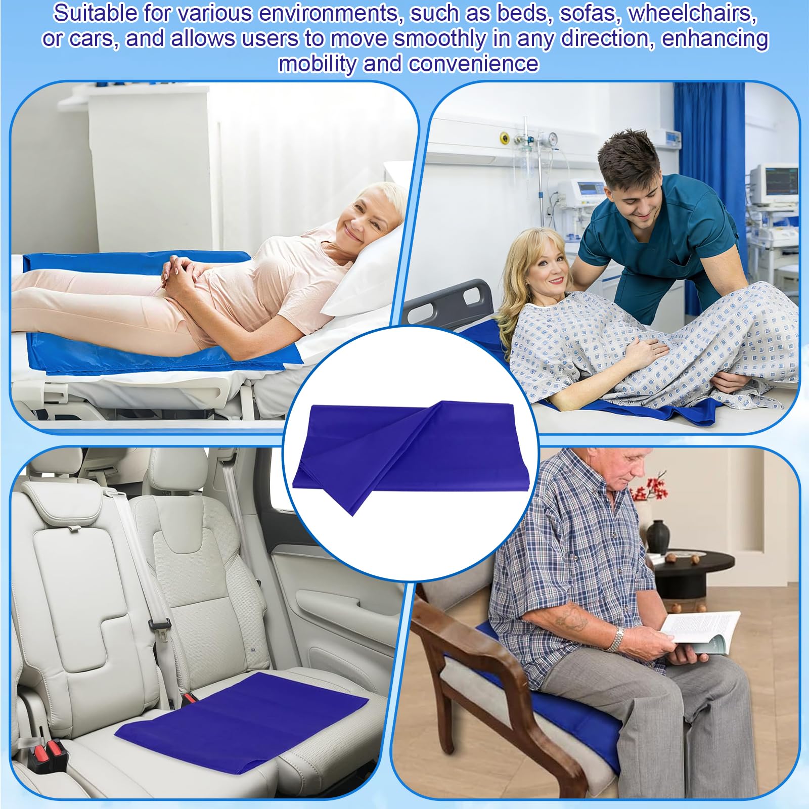 Telo Scivolante per Anziani 115x75 cm - Materiale Poliestere Resistente, Design Comodo per Facilitare Il Movimento, Antiscivolo e Facile da Pulire, Adatto per Letto, Sedia a Rotelle e Auto