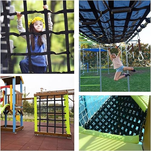 Miniatura 7 de DREAMOSA Red de carga de escalada, color negro, red de carga para patio de juegos, escalera de cuerda ninja, campo de obstáculos, casa del árbol,