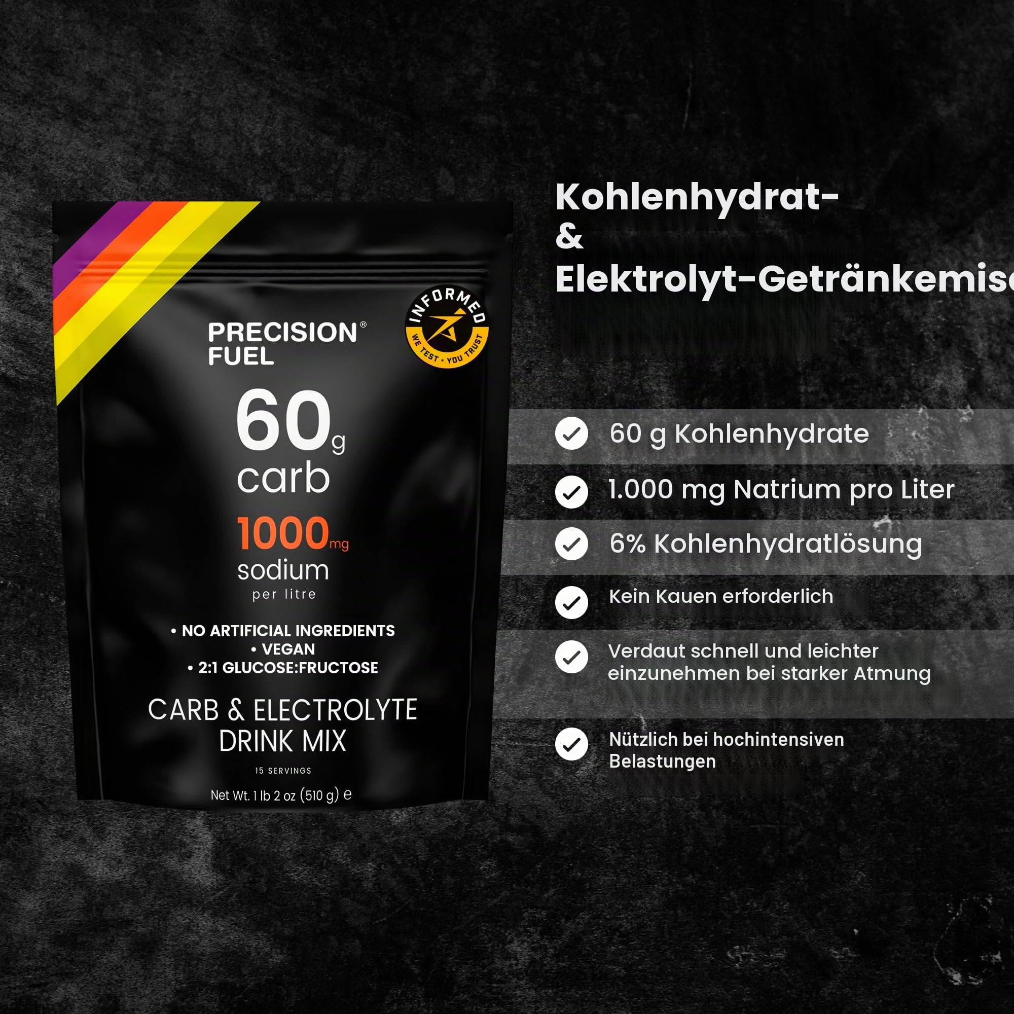Precision Hydration Carb & Elektrolyt Drink Mix - Energie und Kohlenhydratpulver, bis zu 120g Kohlenhydrate/Liter, vegan - Ideal für Profi-Radsport (Pack of 1, Carb & Elektrolyt Drink Mix)