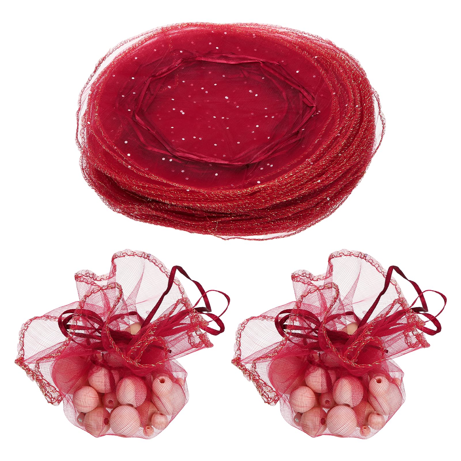 PATIKIL Round Organza Bags, (26cm, Dark Red) (100Pcs), Organza Tulle Circles Sheer Organza Jewelry Candy Pouch with Sequins and Ribbon, Suit for - Wedding/Party/Favor/Gift/Candy/Jewelry